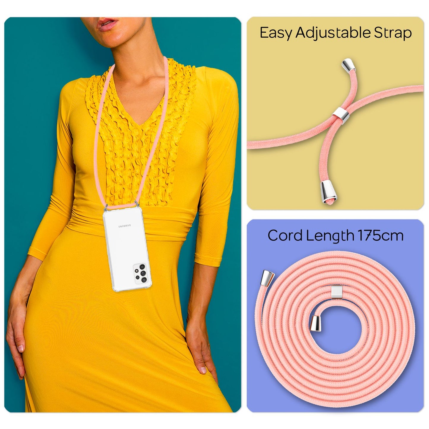 Fyrir Samsung Galaxy A33 - Símahulstur með keðju, sterku hörðu hulstri og axlaról