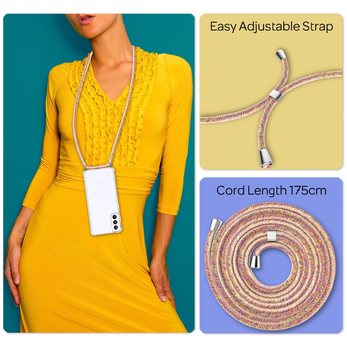 NALIA Phone Case with Chain for Samsung Galaxy S22, Transparent Clear Protective Case &amp; Phone Cord for Wearing Around Your Neck