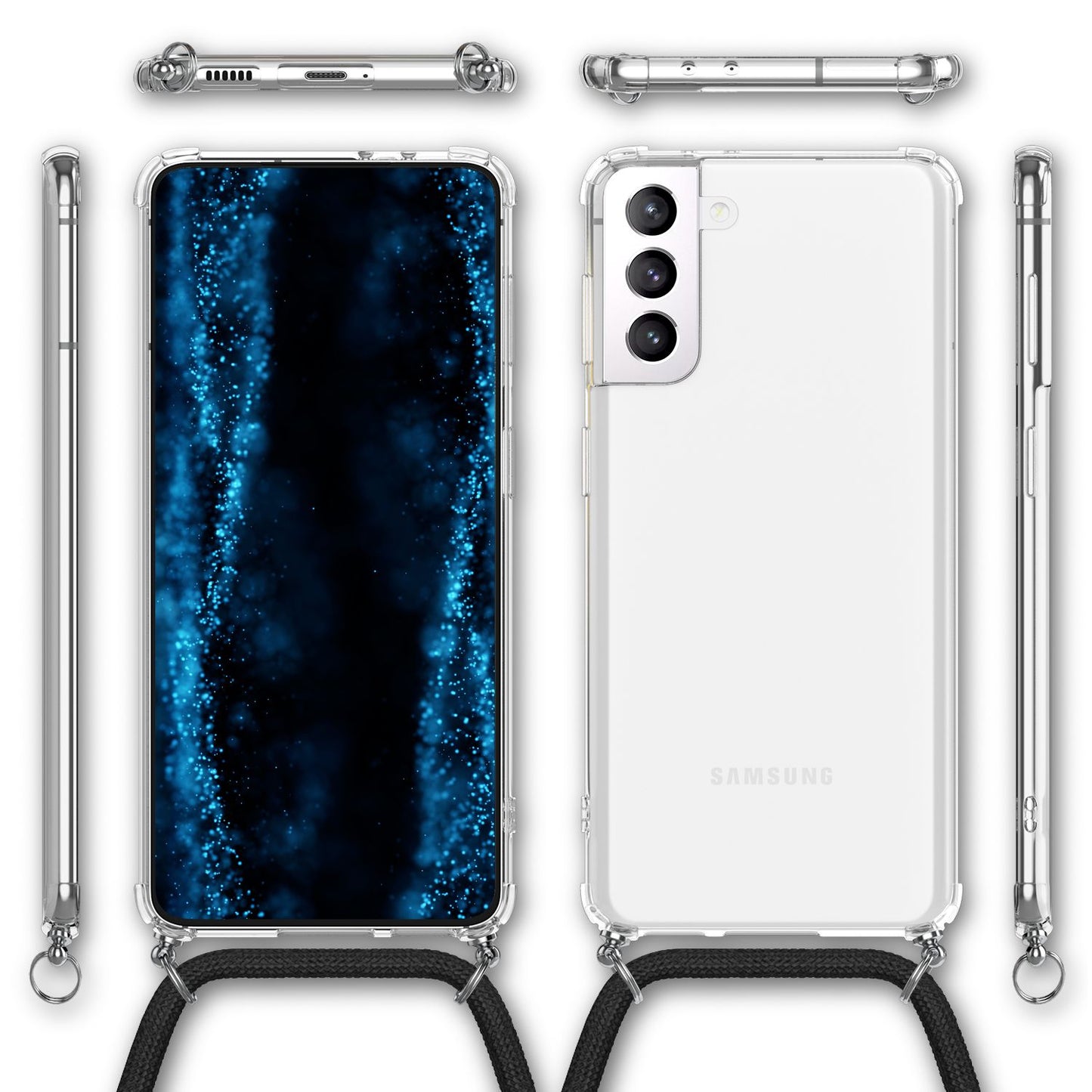 NALIA Phone Case with Chain for Samsung Galaxy S22, Transparent Clear Protective Case &amp; Phone Cord for Wearing Around Your Neck