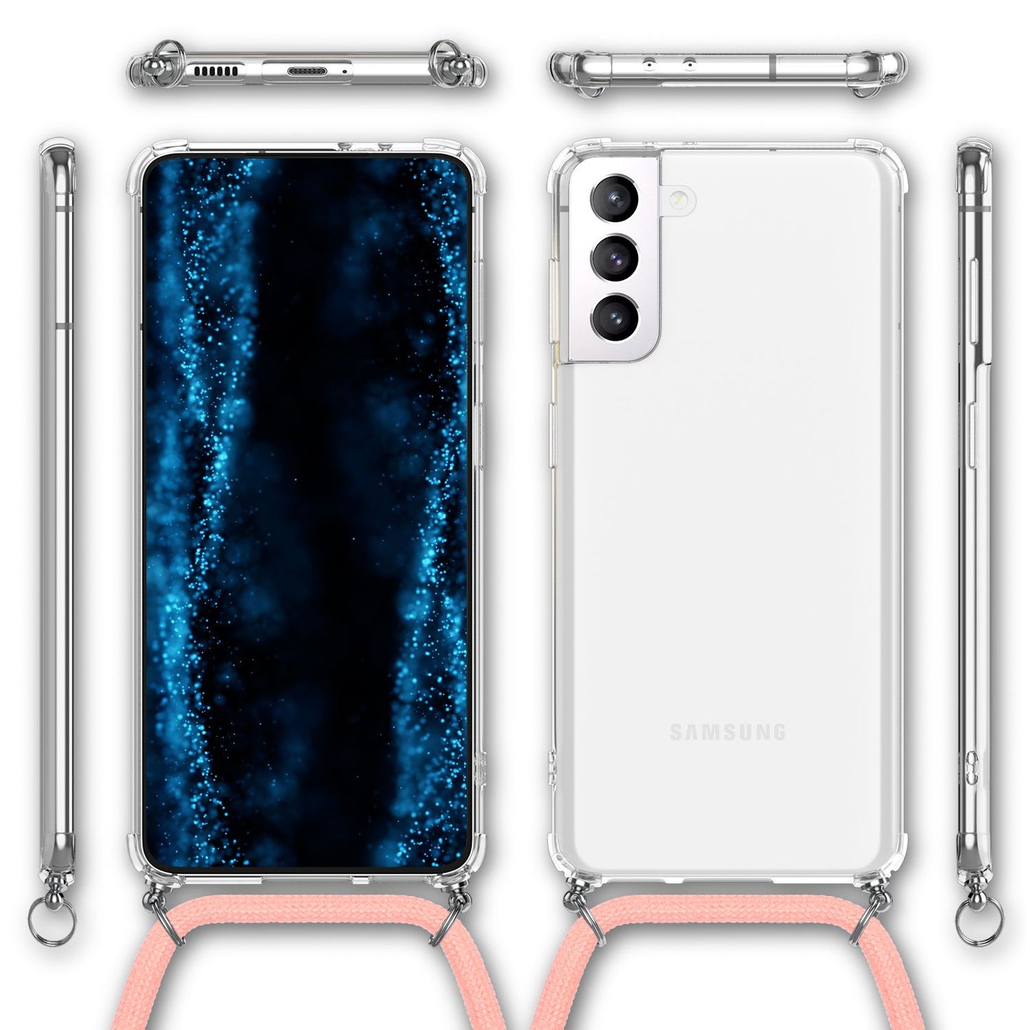 NALIA Phone Case with Chain for Samsung Galaxy S22, Transparent Clear Protective Case &amp; Phone Cord for Wearing Around Your Neck