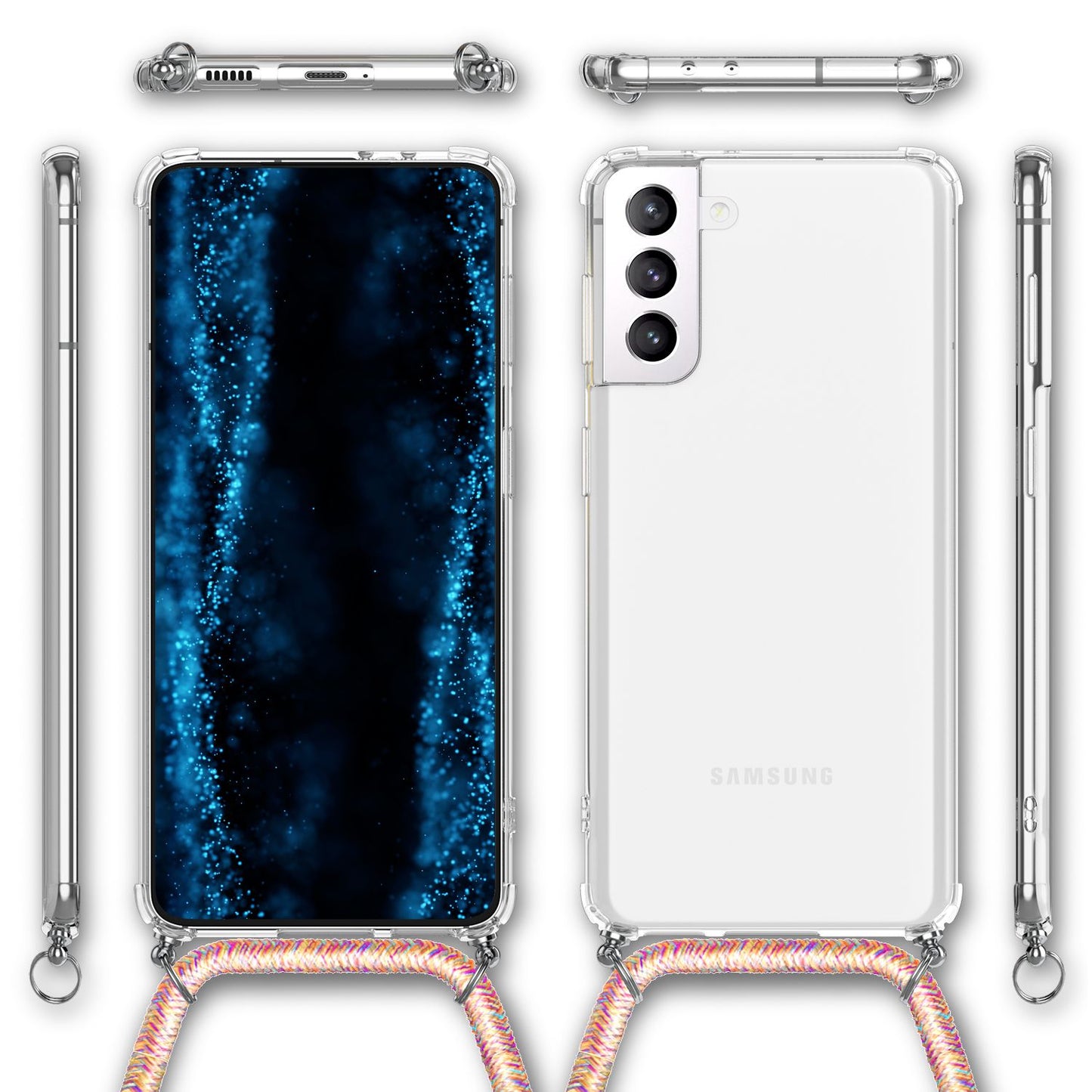 NALIA Phone Case with Chain for Samsung Galaxy S22, Transparent Clear Protective Case &amp; Phone Cord for Wearing Around Your Neck