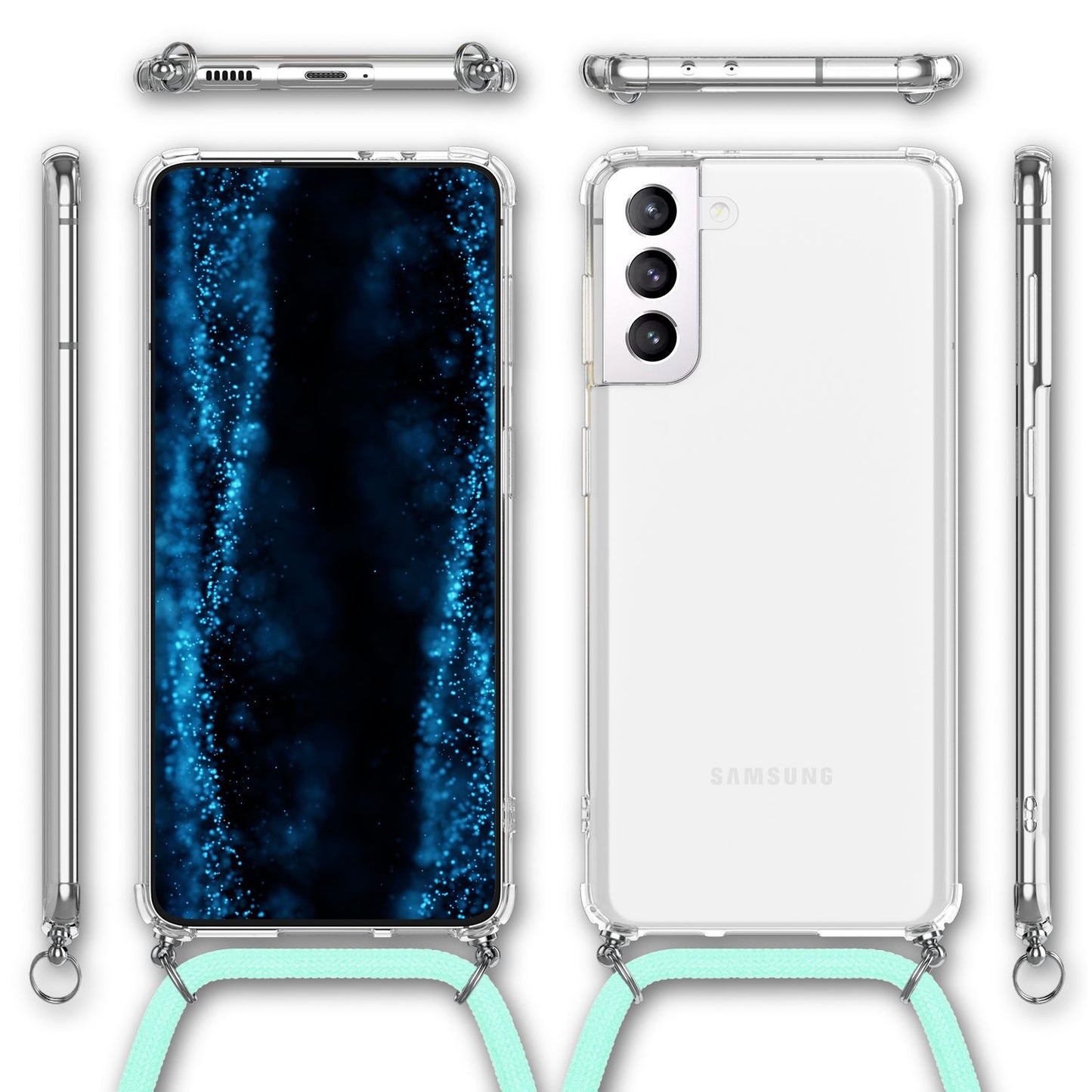 NALIA Phone Case with Chain for Samsung Galaxy S22, Transparent Clear Protective Case &amp; Phone Cord for Wearing Around Your Neck