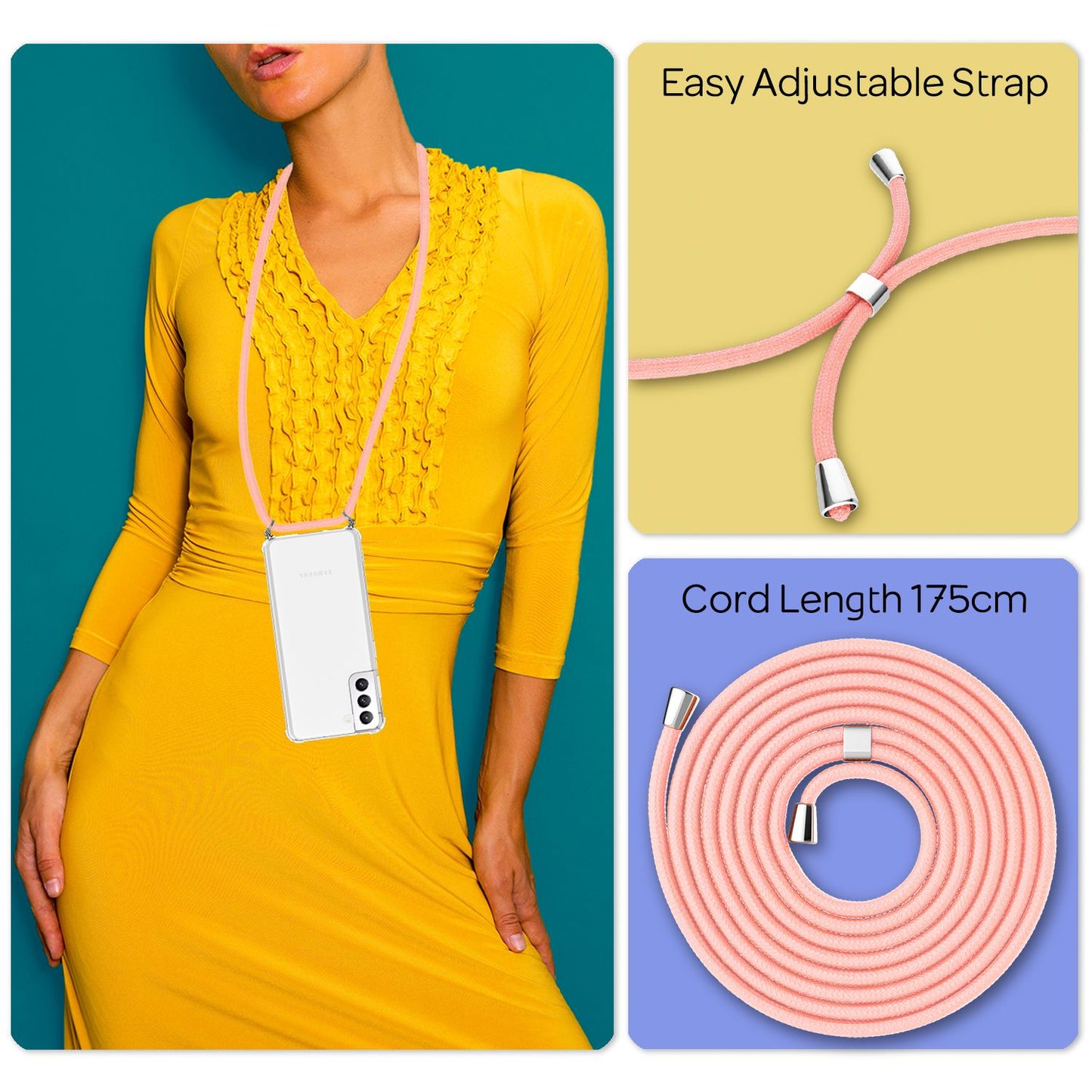 NALIA Phone Case with Chain for Samsung Galaxy S22 Plus, Transparent Protective Case &amp; Lanyard for Wearing Around Your Neck, Robust, Non-Yellowing, Clear