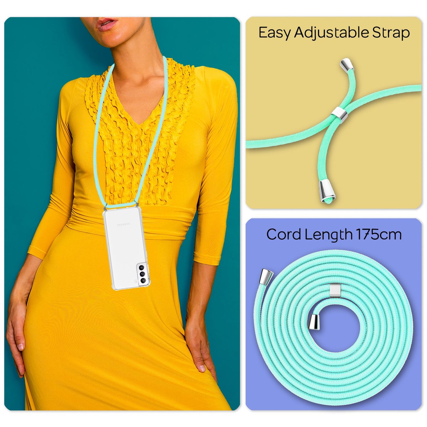 NALIA Phone Case with Chain for Samsung Galaxy S22 Plus, Transparent Protective Case &amp; Lanyard for Wearing Around Your Neck, Robust, Non-Yellowing, Clear