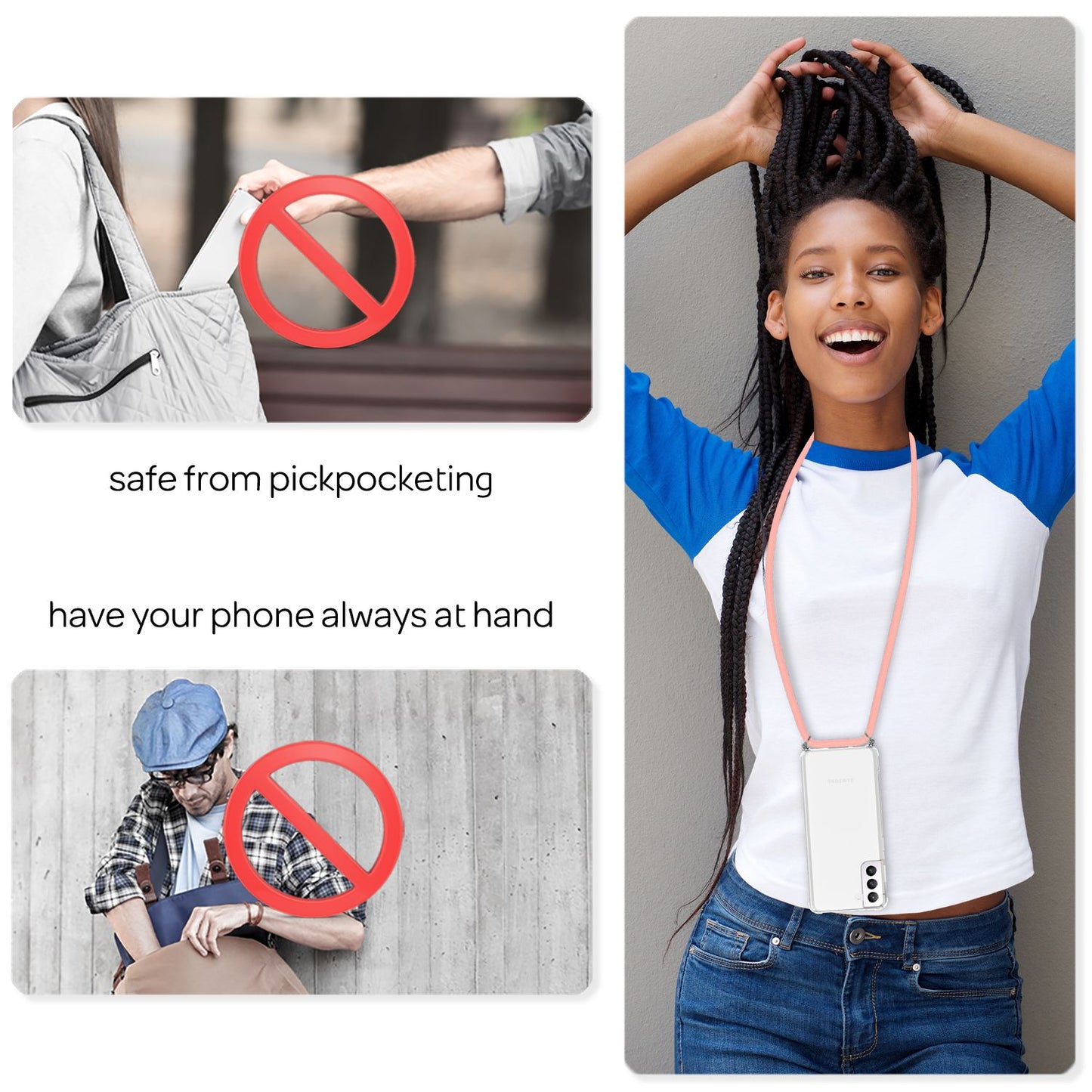 NALIA Phone Case with Chain for Samsung Galaxy S22 Plus, Transparent Protective Case &amp; Lanyard for Wearing Around Your Neck, Robust, Non-Yellowing, Clear