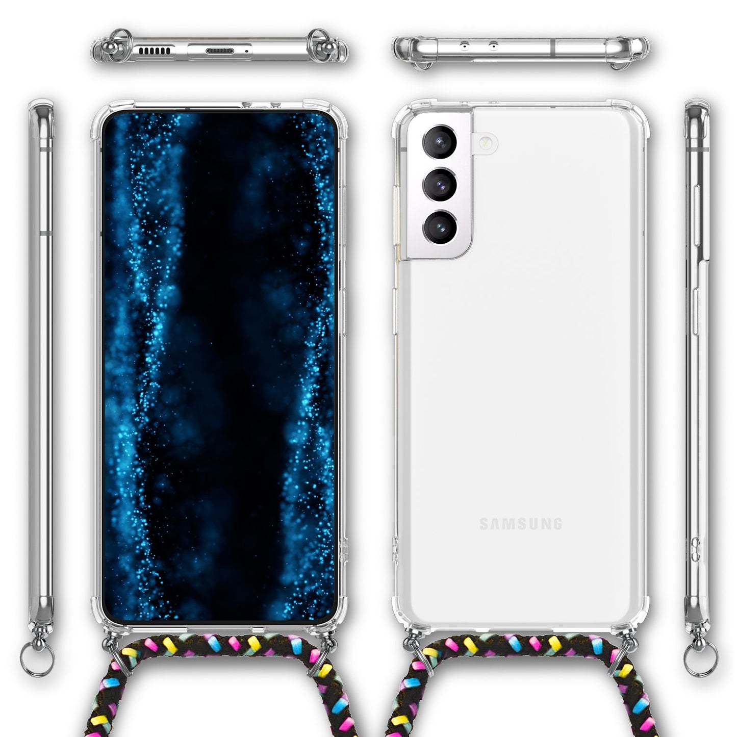 NALIA Phone Case with Chain for Samsung Galaxy S22 Plus, Transparent Protective Case &amp; Lanyard for Wearing Around Your Neck, Robust, Non-Yellowing, Clear