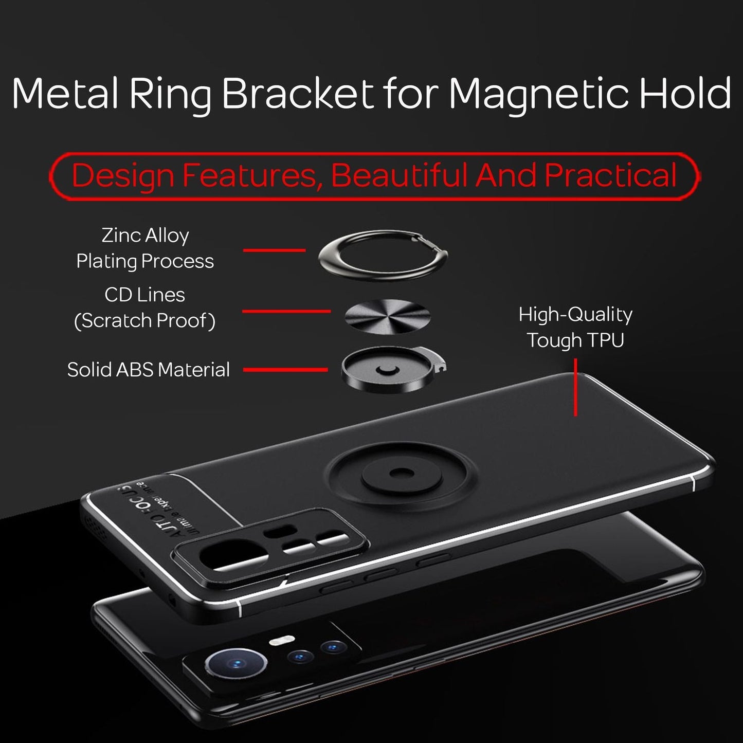 Mattsvart hringlaga hulstur fyrir Xiaomi 12 / Xiaomi 12X - sílikon símahulstur