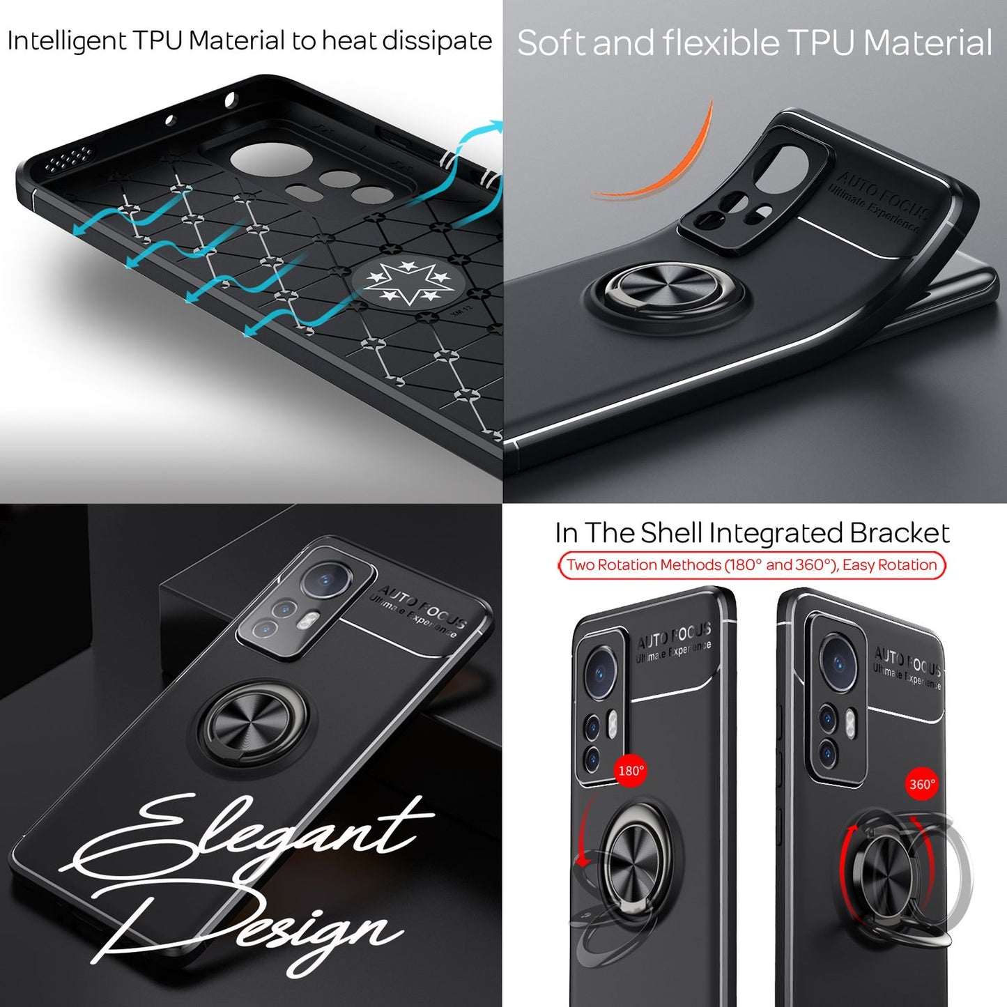 Mattsvart hringlaga hulstur fyrir Xiaomi 12 / Xiaomi 12X - sílikon símahulstur