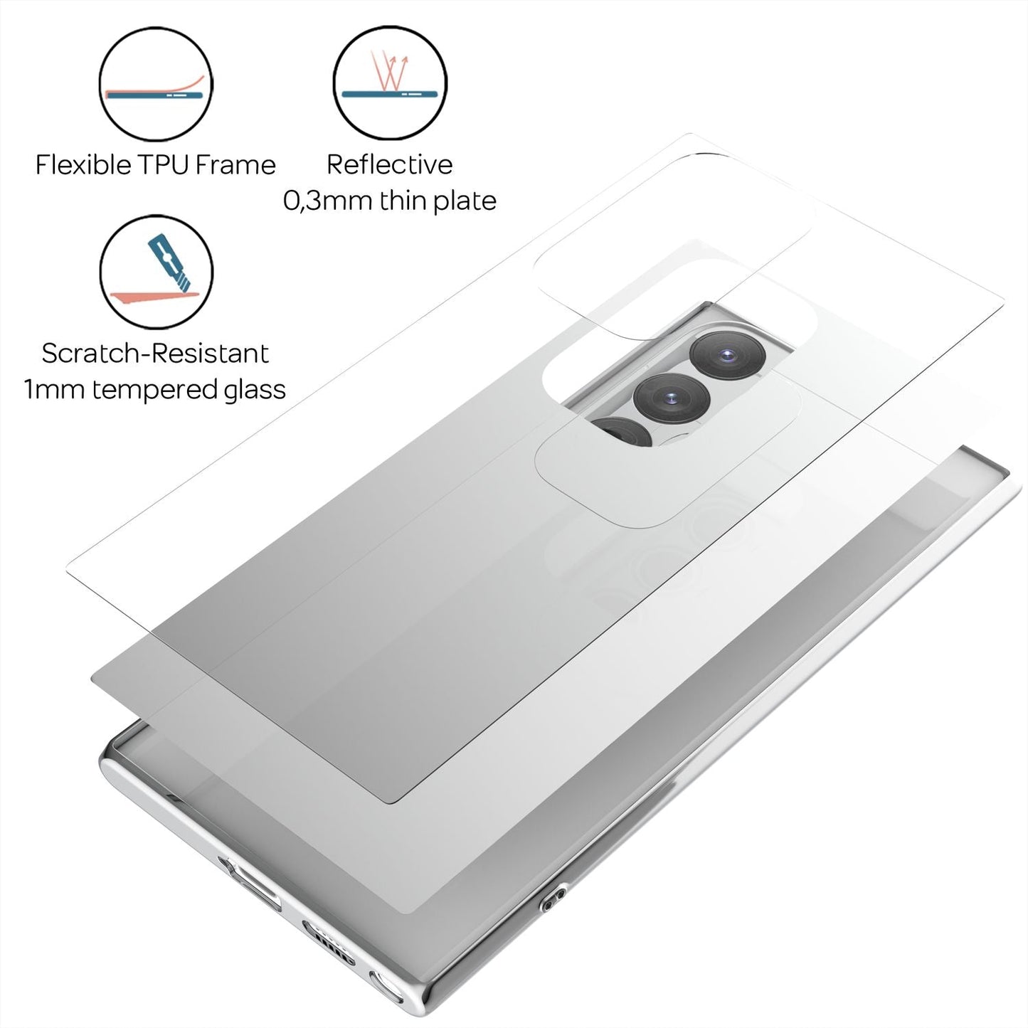 For Samsung Galaxy S22 Ultra - Tempered Glass Case Clear Mirror Effect