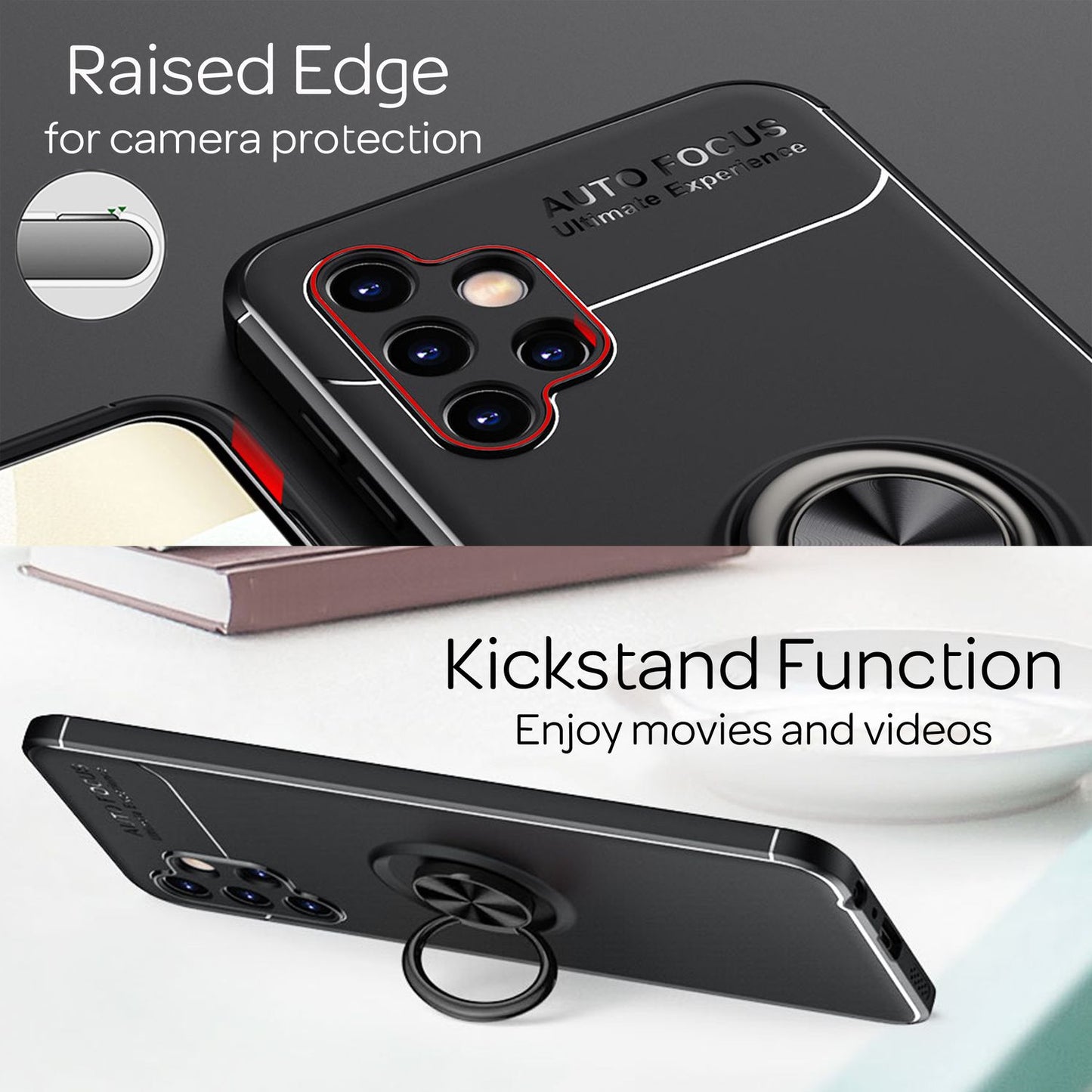 For Samsung Galaxy A13 - Matte Black Ring Case with Stand Function