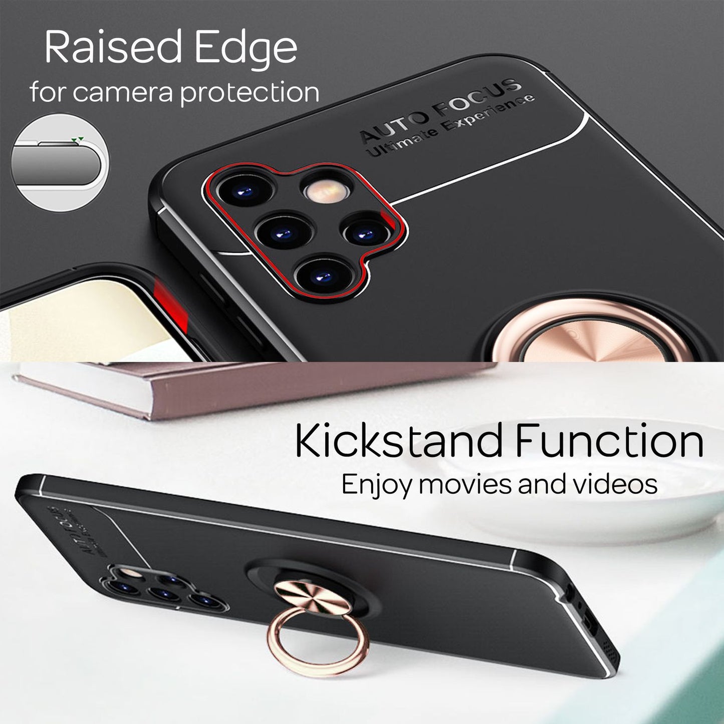 For Samsung Galaxy A13 - Matte Black Ring Case with Stand Function