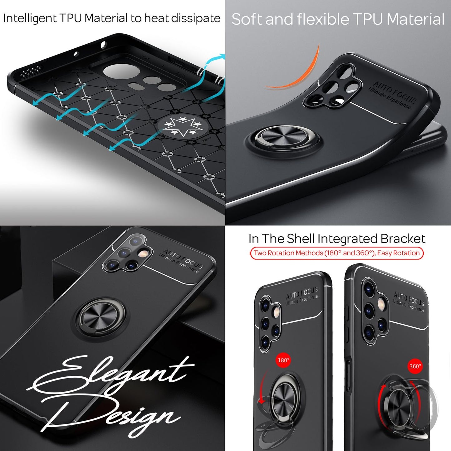 For Samsung Galaxy A13 - Matte Black Ring Case with Stand Function