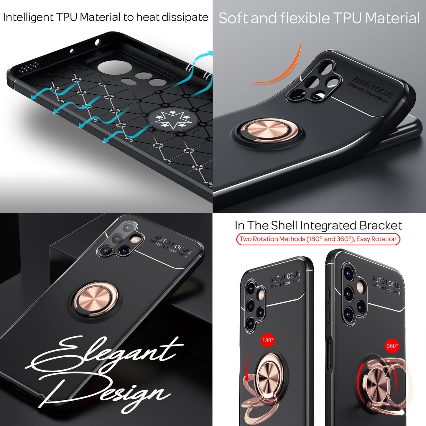 For Samsung Galaxy A13 - Matte Black Ring Case with Stand Function