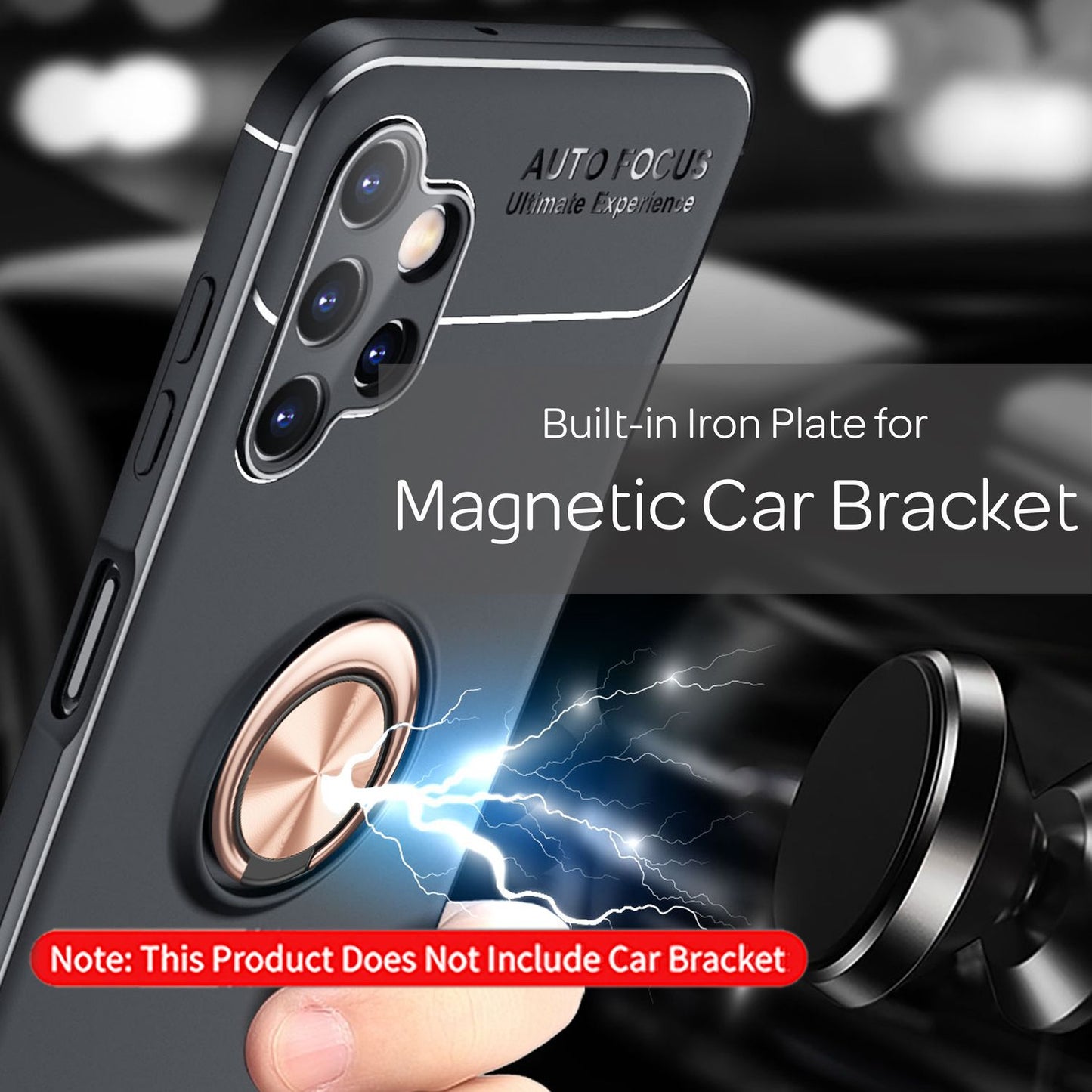 For Samsung Galaxy A13 - Matte Black Ring Case with Stand Function