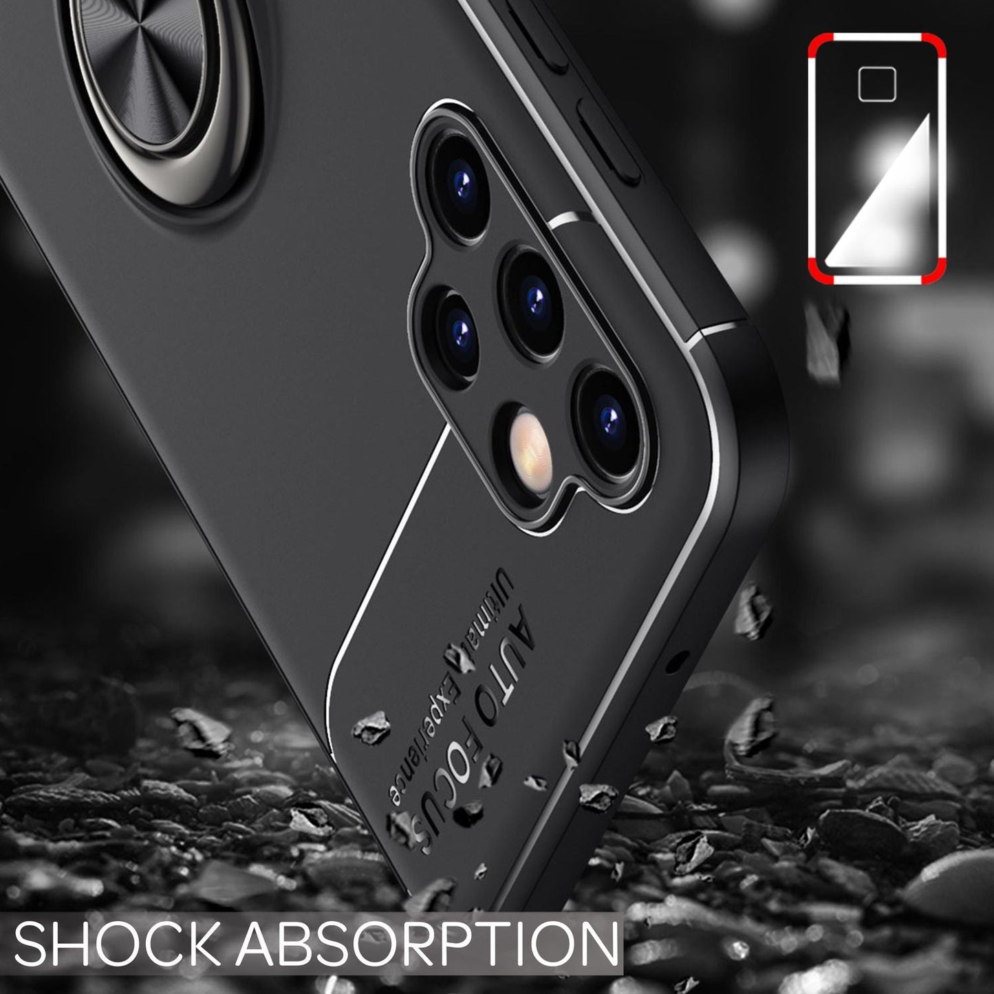 For Samsung Galaxy A13 - Matte Black Ring Case with Stand Function