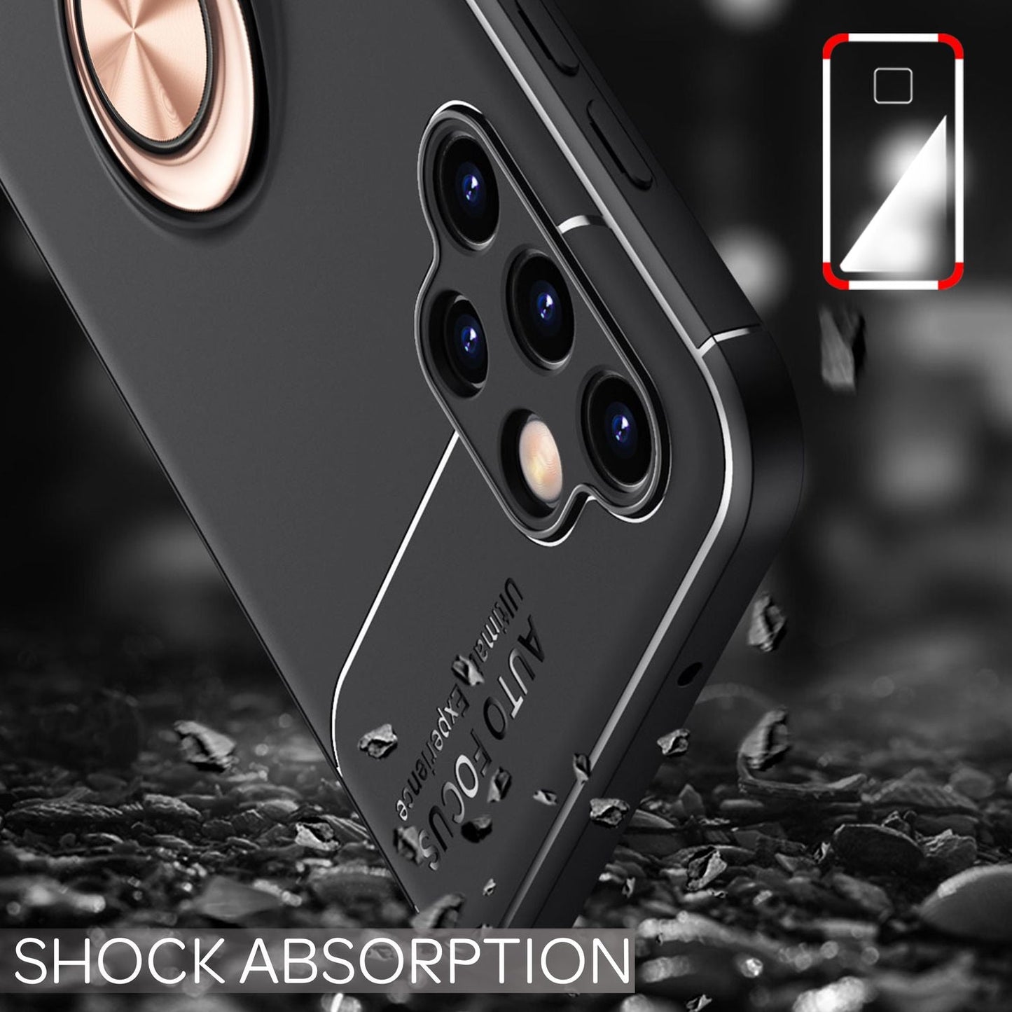 For Samsung Galaxy A13 - Matte Black Ring Case with Stand Function