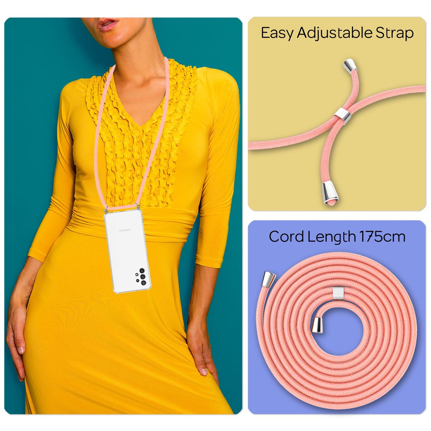 For Samsung Galaxy A13 - Transparent phone case with chain &amp; phone cord