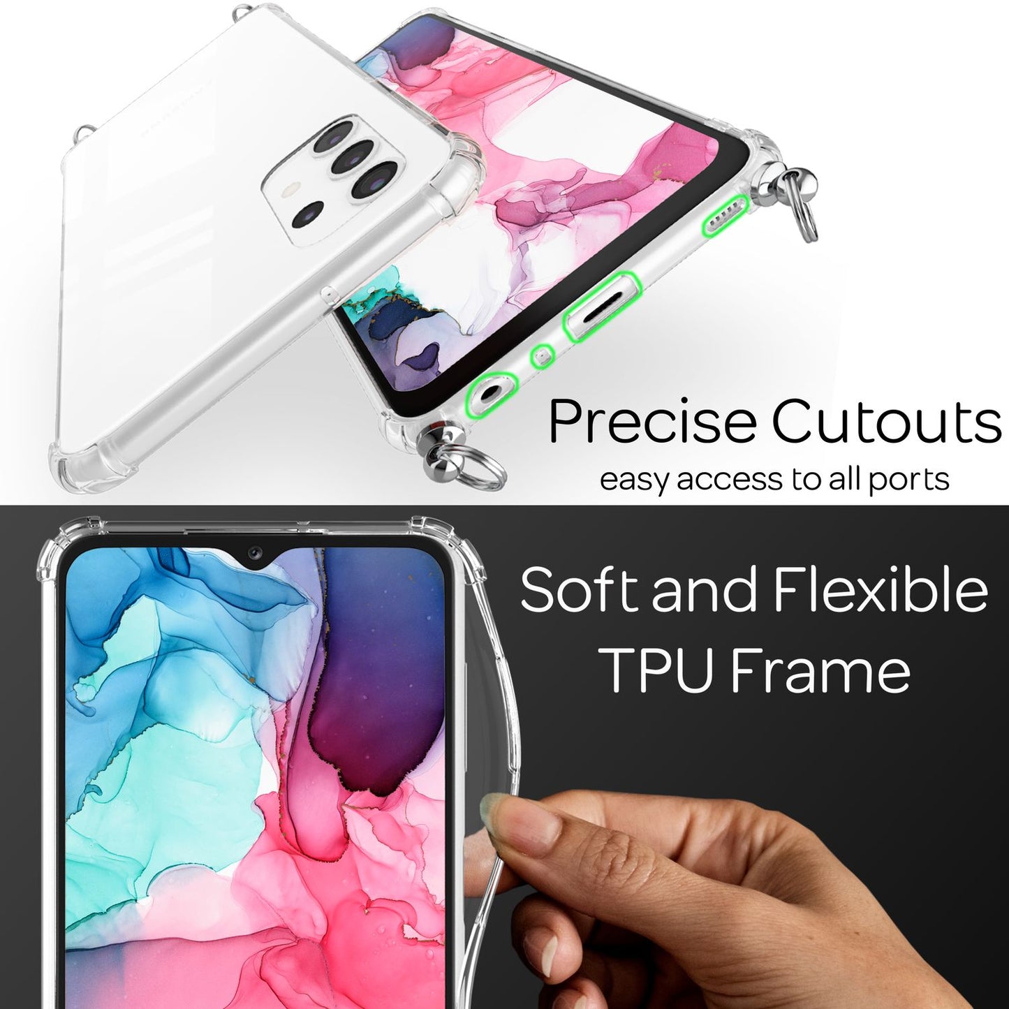 For Samsung Galaxy A13 - Transparent phone case with chain &amp; phone cord