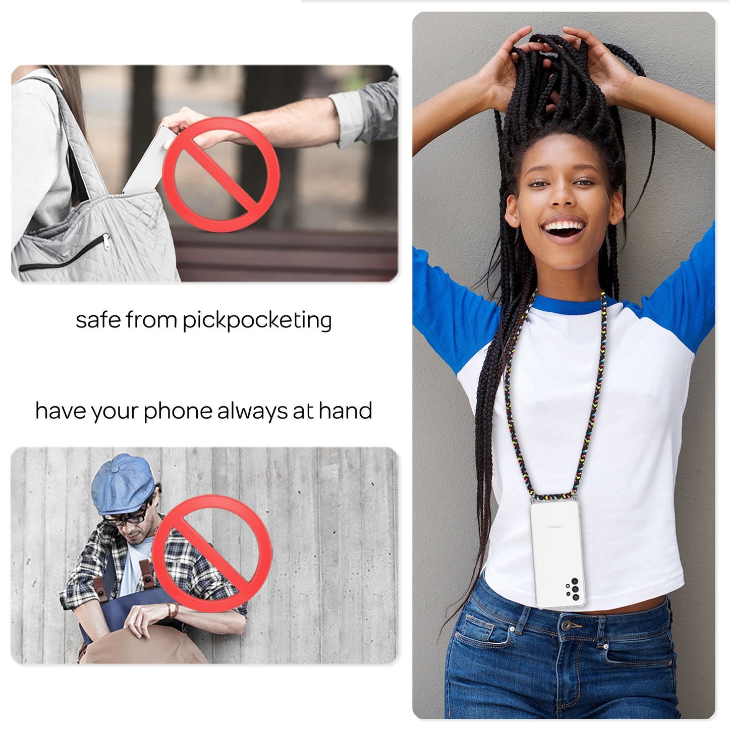 For Samsung Galaxy A13 - Transparent phone case with chain &amp; phone cord