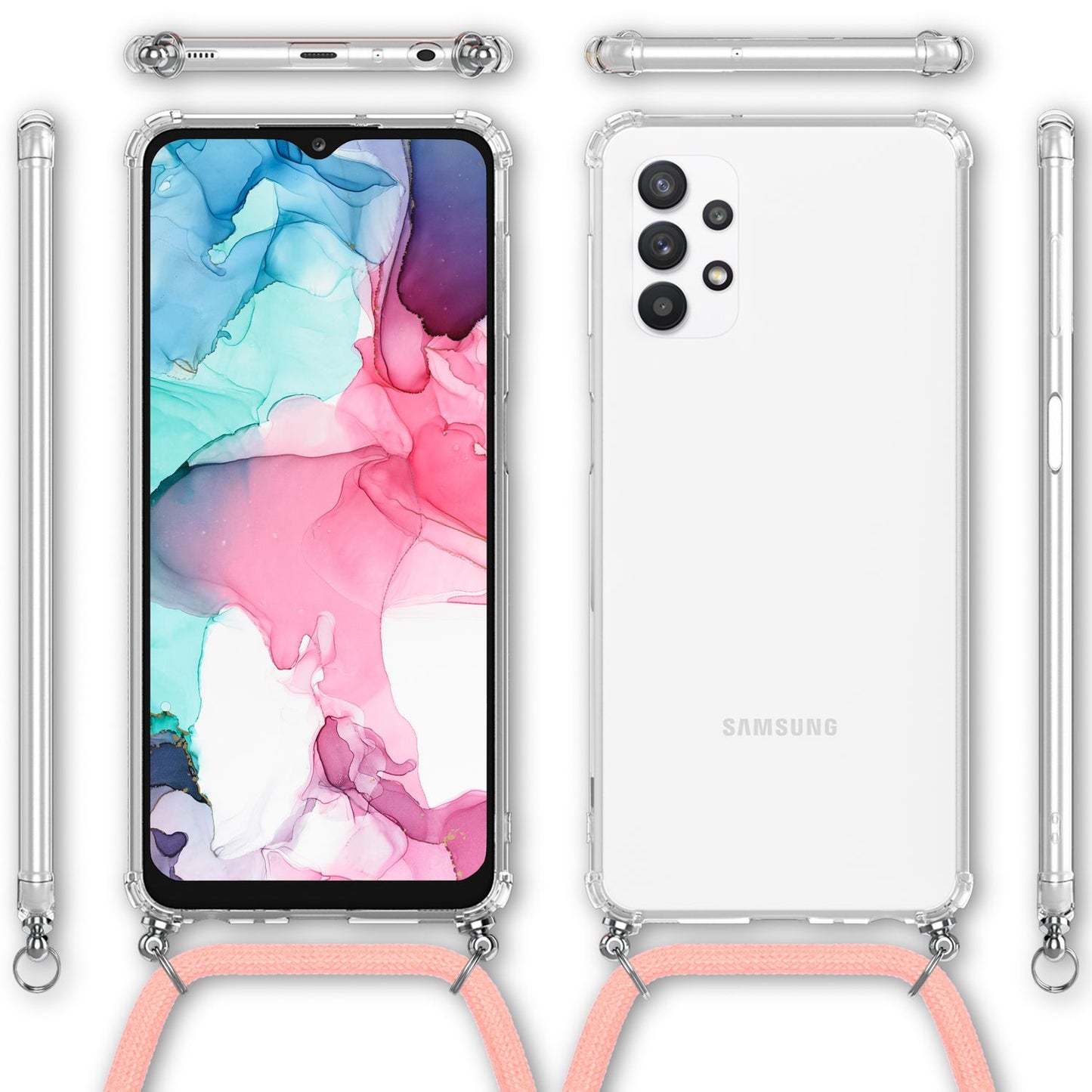 For Samsung Galaxy A13 - Transparent phone case with chain &amp; phone cord