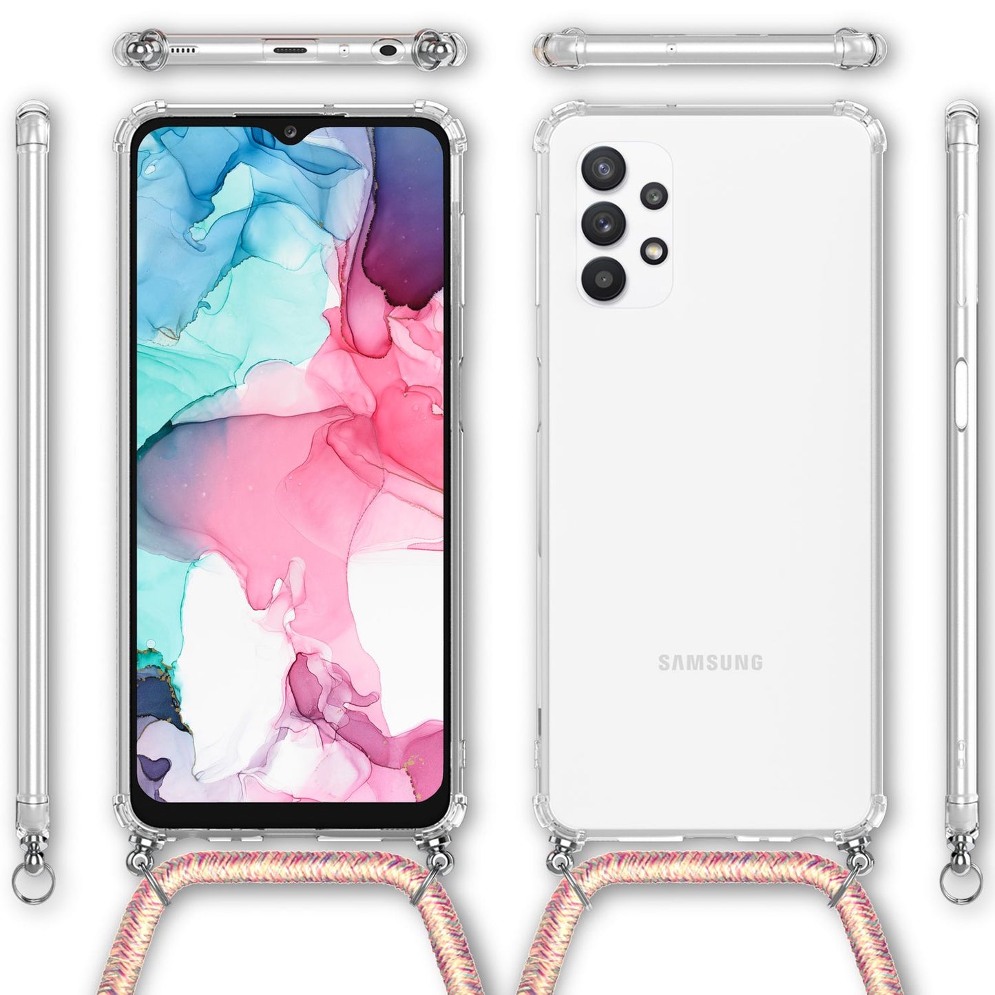 For Samsung Galaxy A13 - Transparent phone case with chain &amp; phone cord