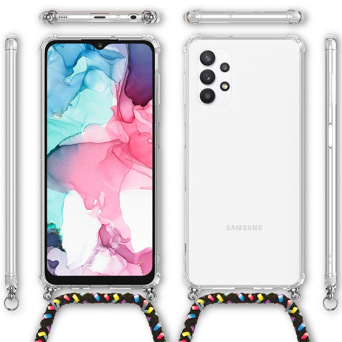 For Samsung Galaxy A13 - Transparent phone case with chain &amp; phone cord
