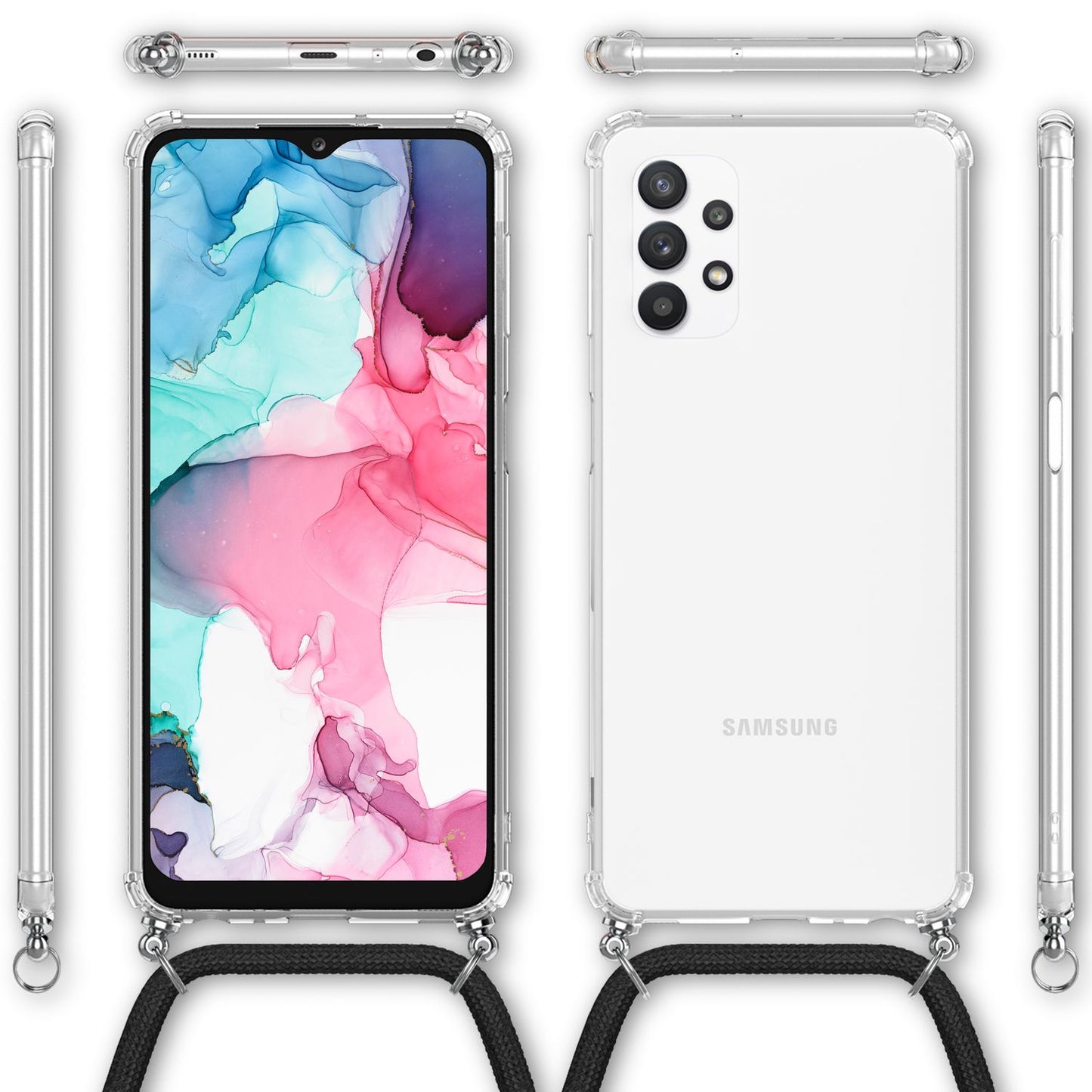 For Samsung Galaxy A13 - Transparent phone case with chain &amp; phone cord