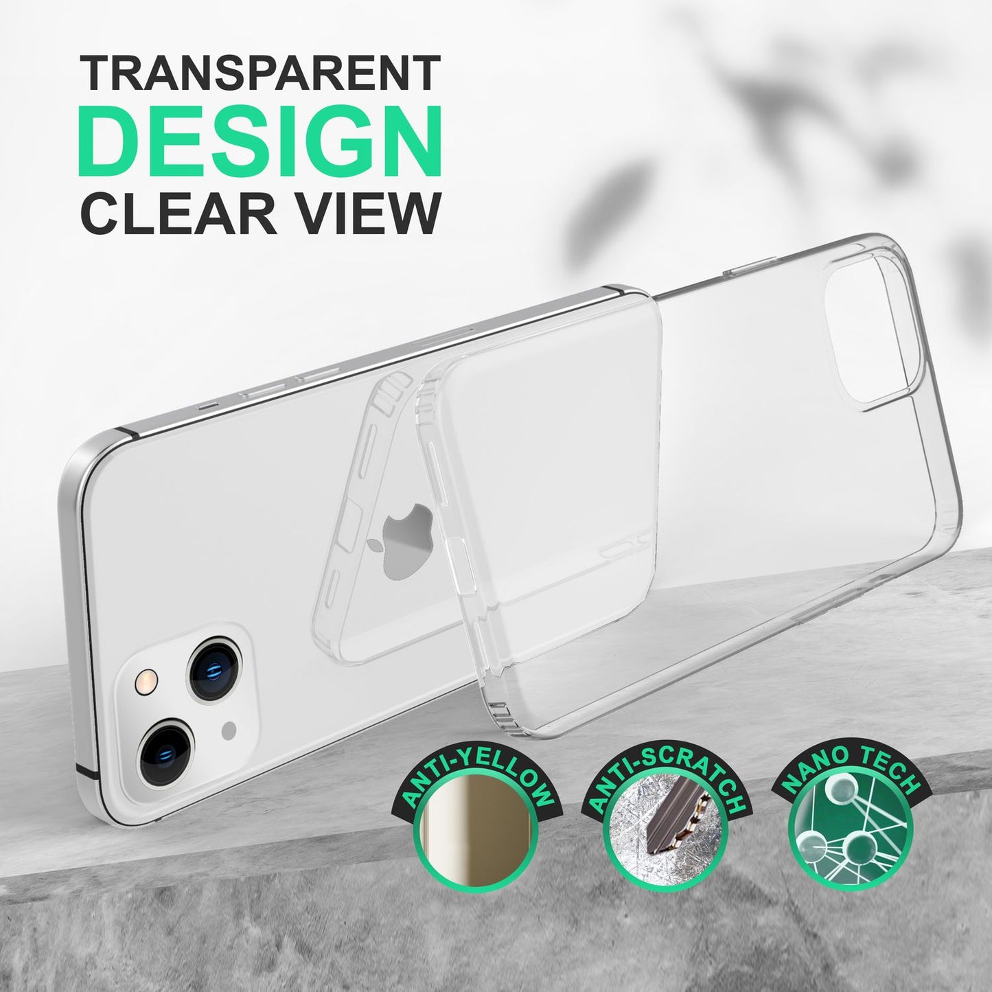 Case for iPhone 14 - Clear Scratch-Resistant Transparent Hard Back Case &amp; Silicone Bumper