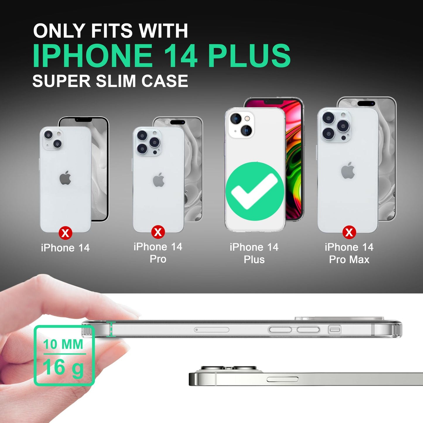 Hulstur fyrir iPhone 14 Plus - Glært, rispuþolið, gegnsætt og hart hulstur og sílikonhlíf