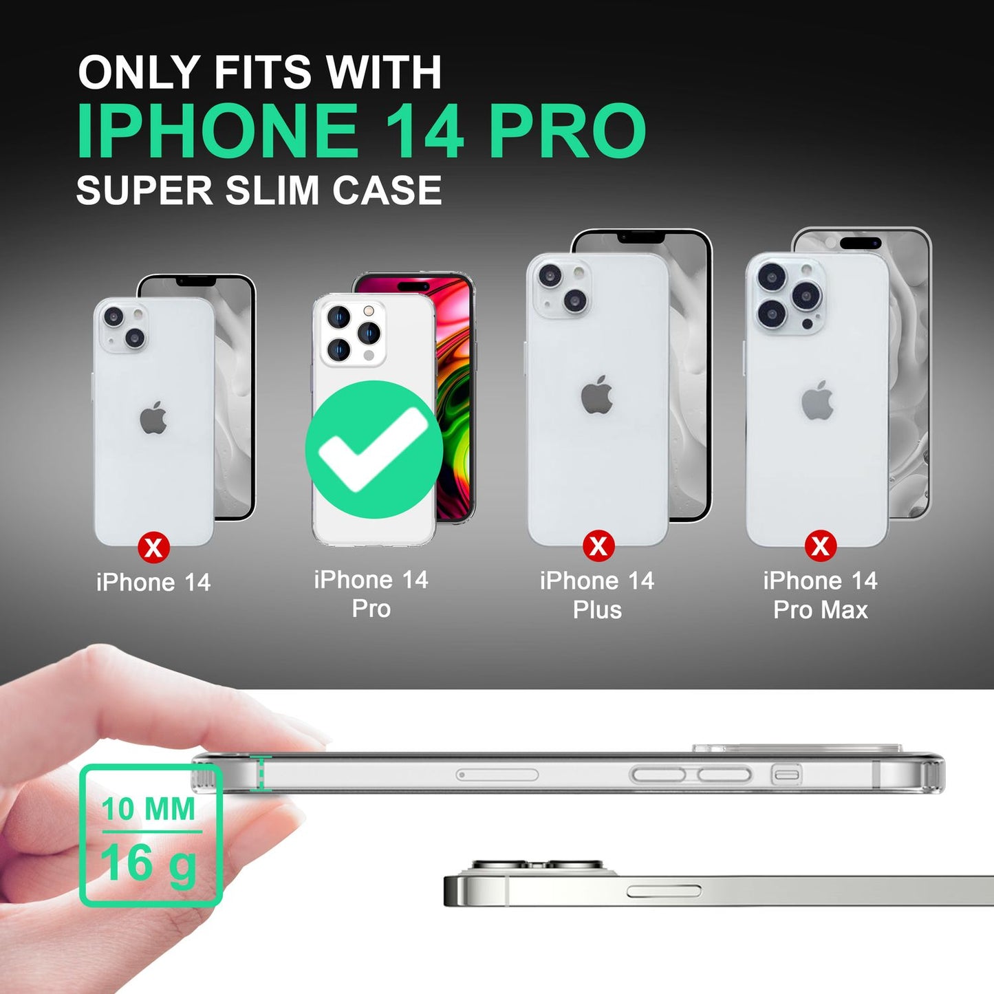 Case for iPhone 14 Pro - Clear Scratch-Resistant Transparent Hard Case &amp; Silicone Bumper