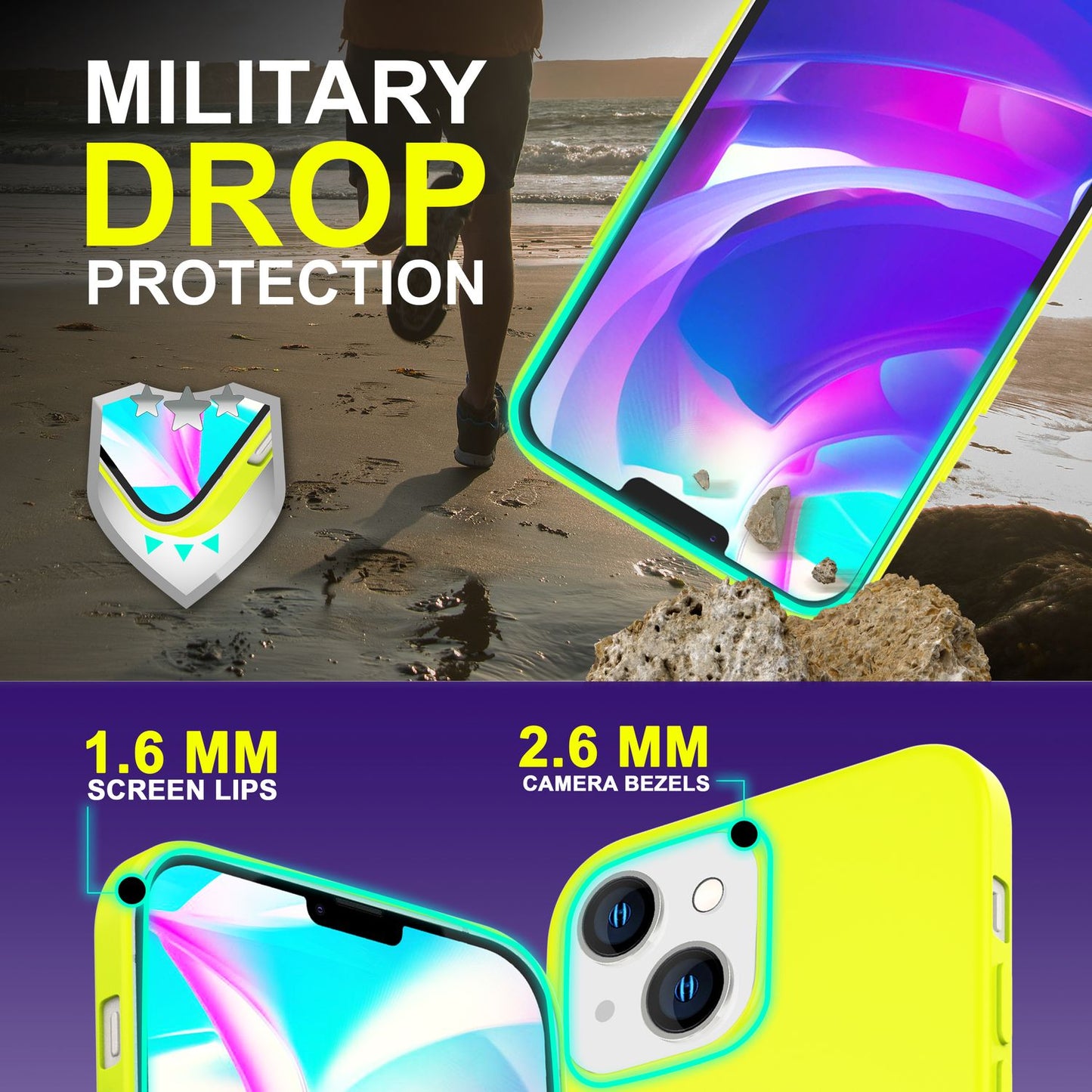 Case for iPhone 14 - Colorful Neon Silicone Phone Case, Velvety Soft, Non-Slip