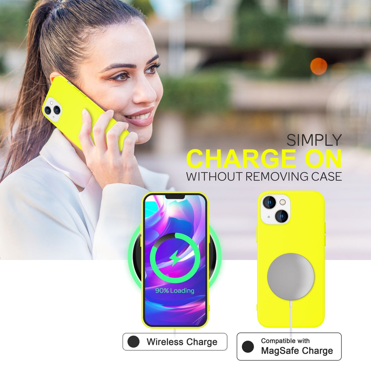 Case for iPhone 14 - Colorful Neon Silicone Phone Case, Velvety Soft, Non-Slip