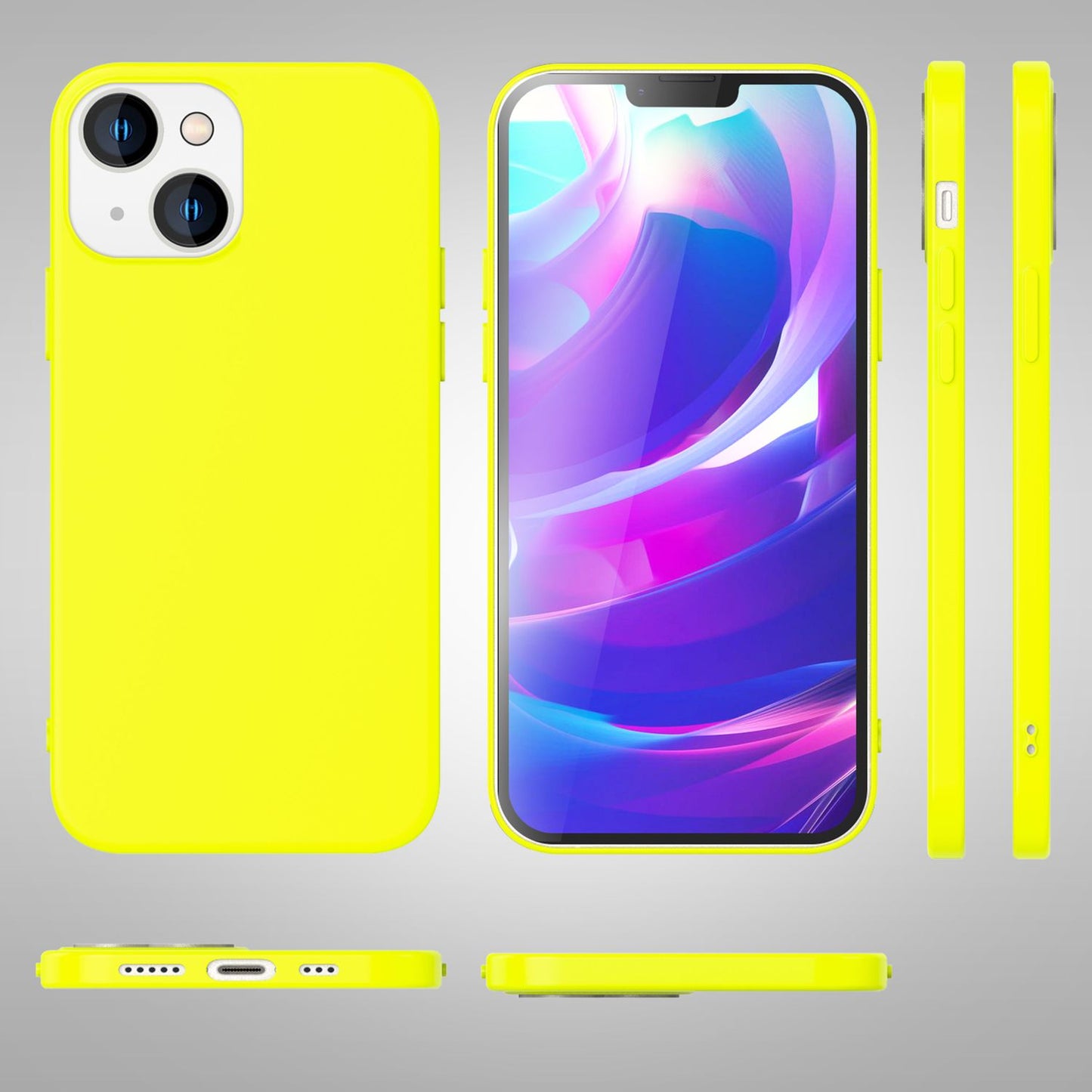 Case for iPhone 14 - Colorful Neon Silicone Phone Case, Velvety Soft, Non-Slip