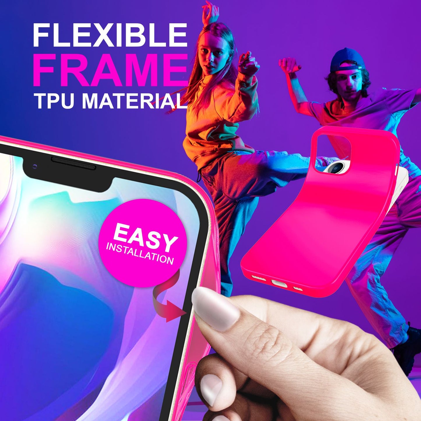 Case for iPhone 14 - Colorful Neon Silicone Phone Case, Velvety Soft, Non-Slip