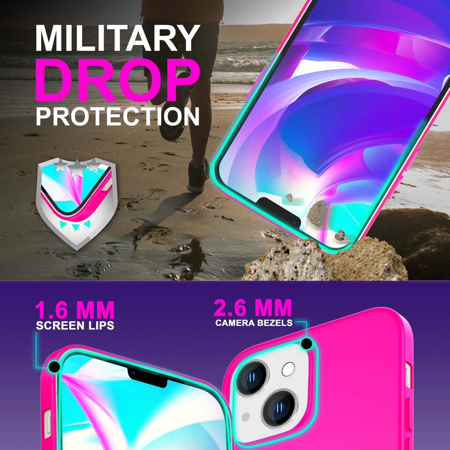 Hulstur fyrir iPhone 14 Plus - Litríkt neon sílikon símahulstur, mjúkt og rennandi hulstur