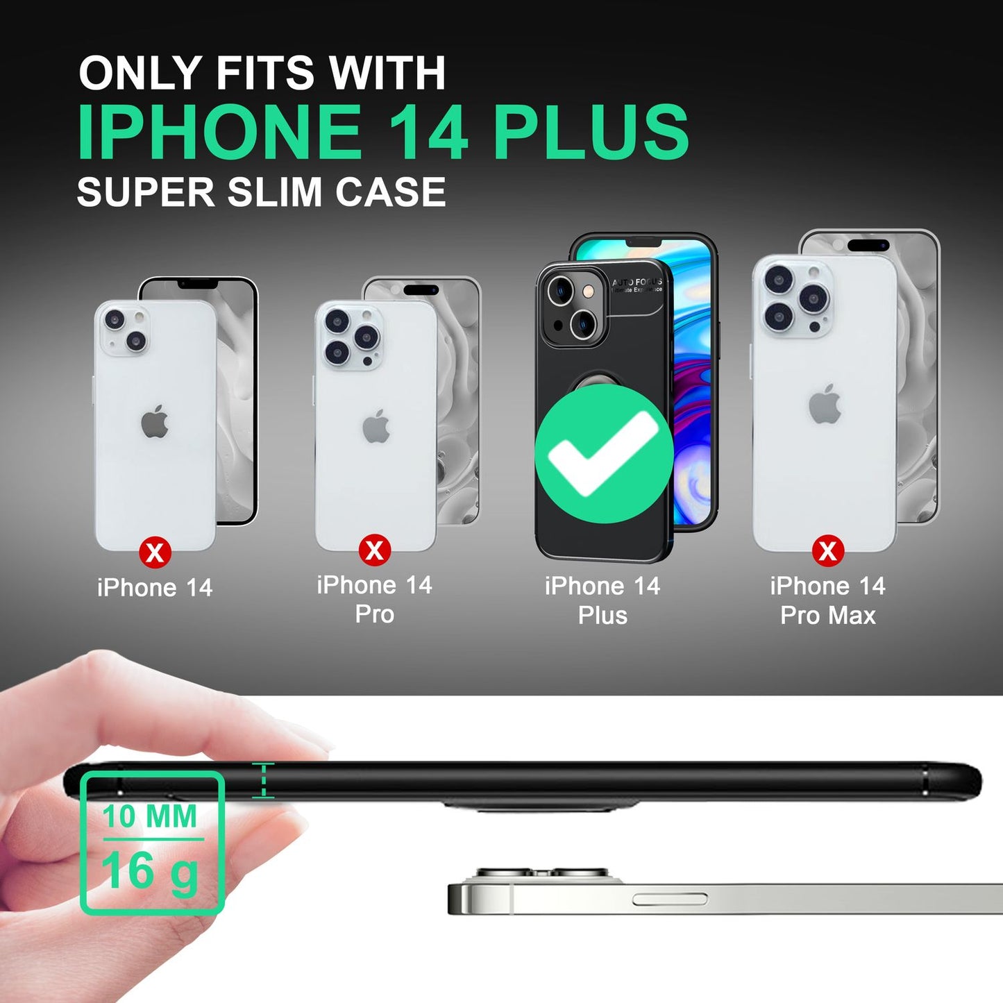 Case for iPhone 14 Plus - Matte Black Ring Phone Case Stand Cover