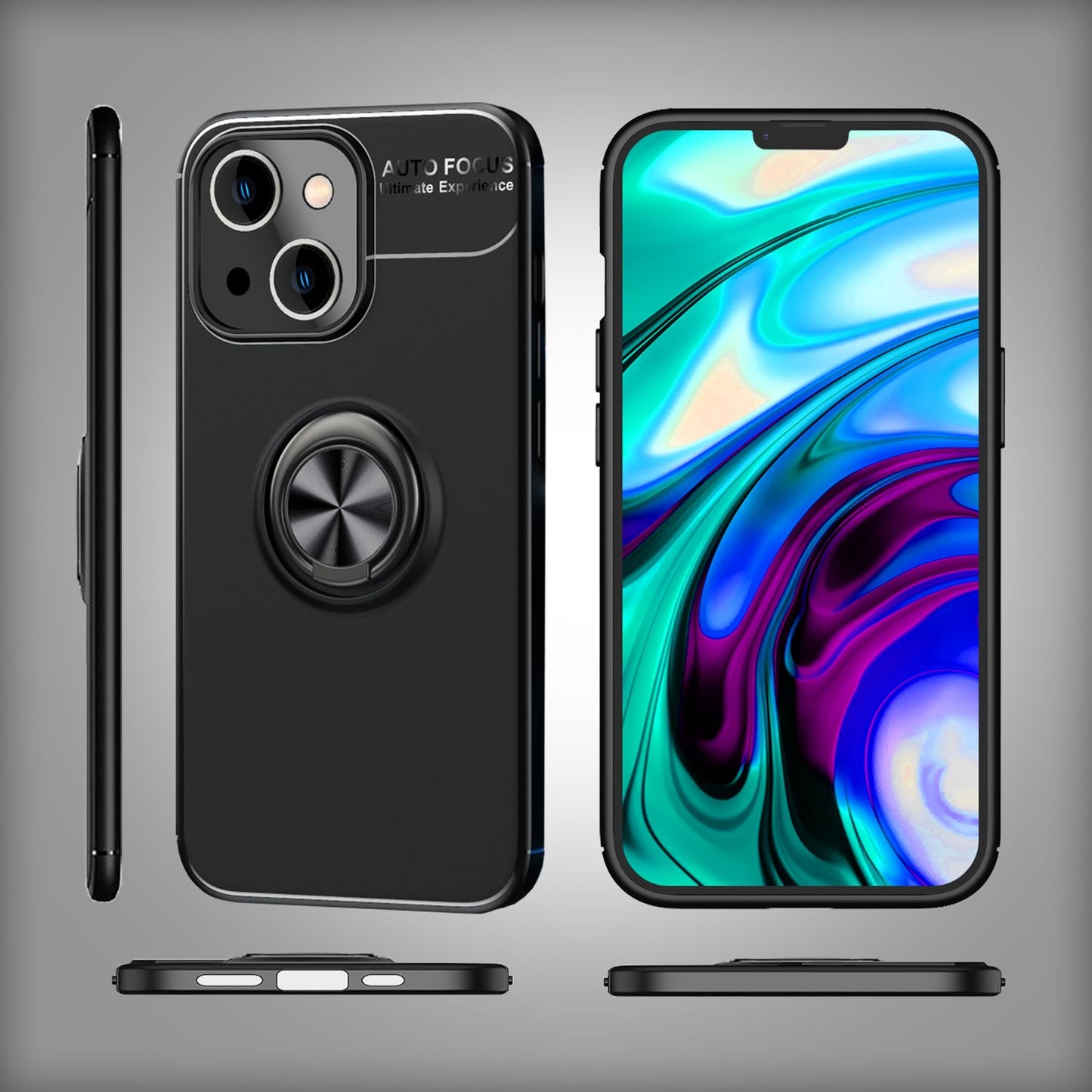 Case for iPhone 14 Plus - Matte Black Ring Phone Case Stand Cover