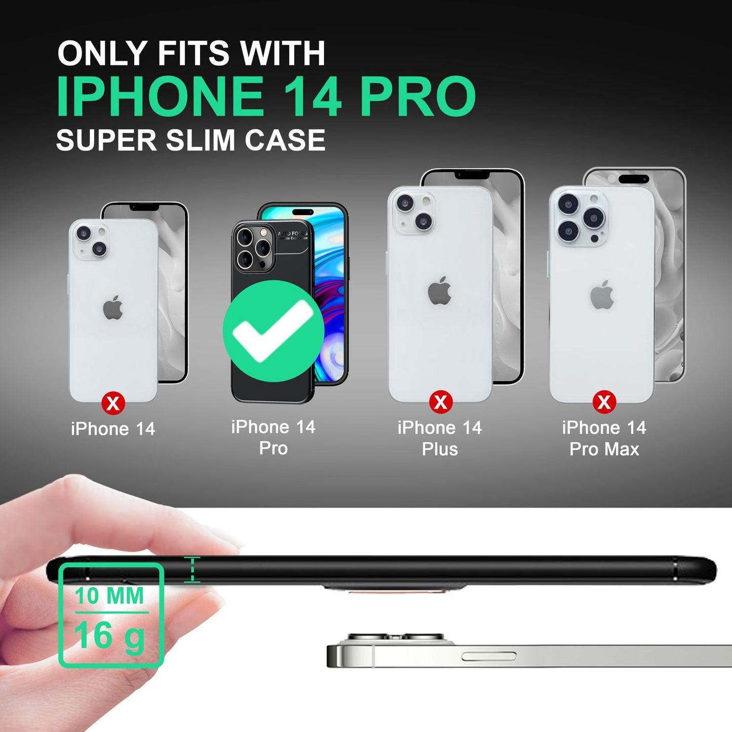 Case for iPhone 14 Pro - Matte Black Ring Phone Case Stand Cover