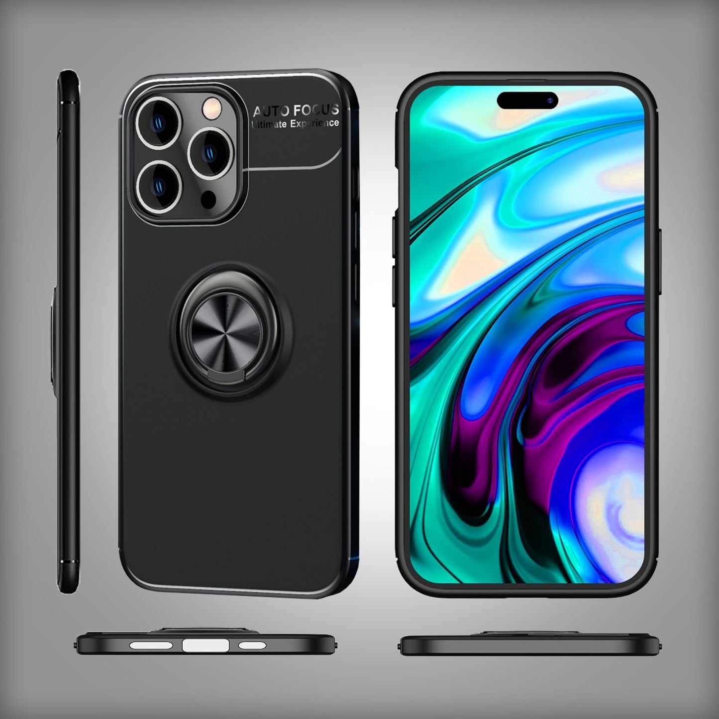 Case for iPhone 14 Pro Max - Matte Black Ring Phone Case with Stand