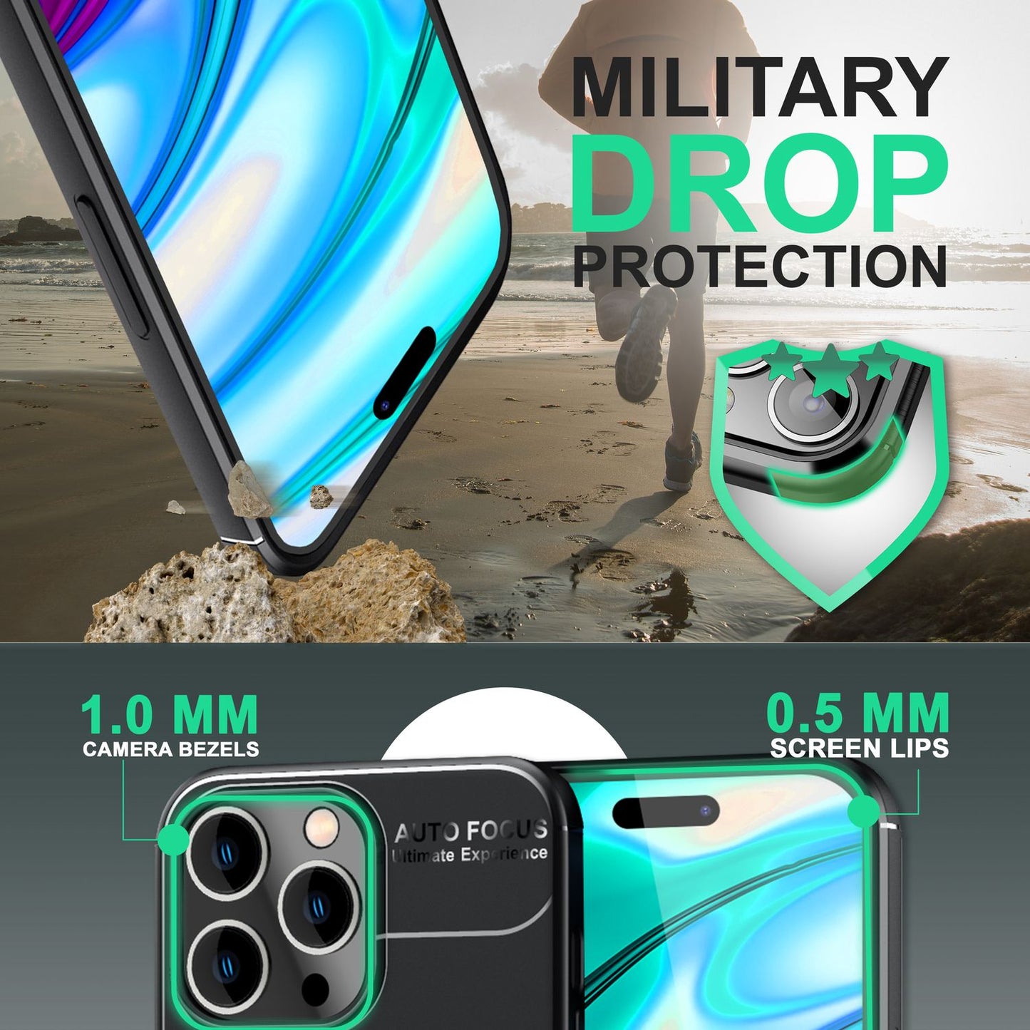 Case for iPhone 14 Pro Max - Matte Black Ring Phone Case with Stand