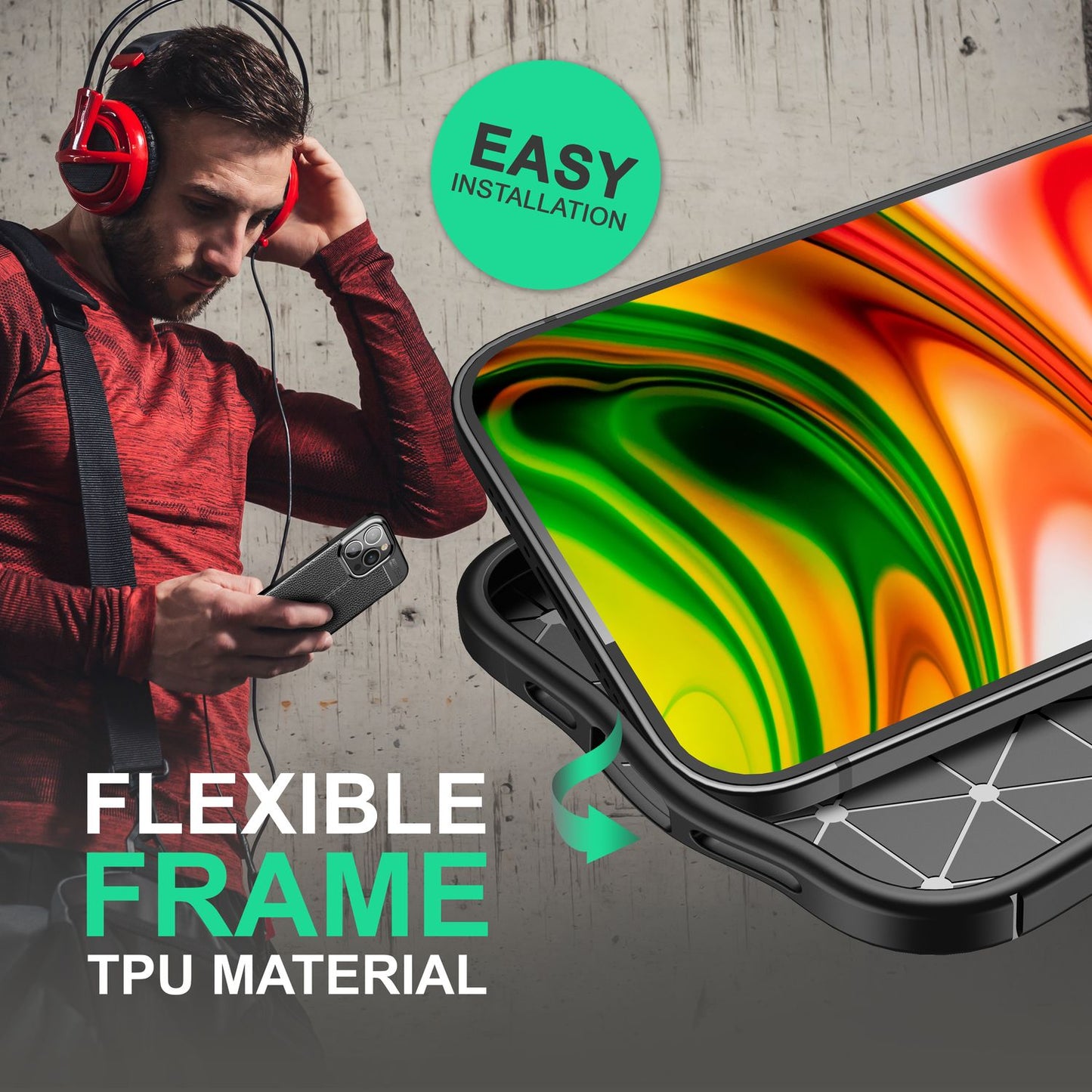 Hulstur fyrir iPhone 14 Pro - Leðurútlit Sílikon Símahulstur gegn fingrafara