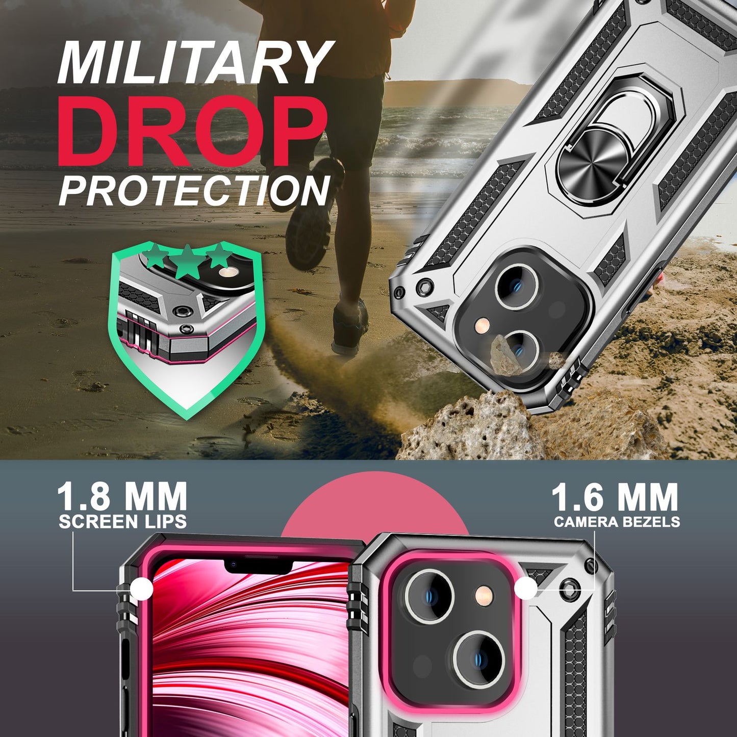 Ring Case for iPhone 14 Plus - Military Protection Shockproof Outdoor Hard Case Cover