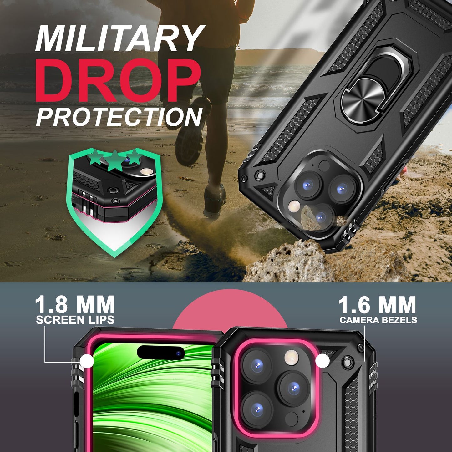 Ring Case for iPhone 14 Pro - Military Protection Shockproof Outdoor Hard Case Cover