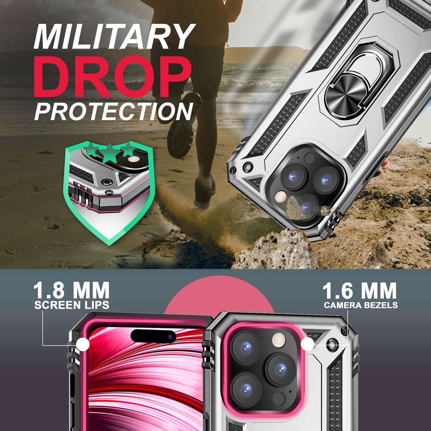Ring Case for iPhone 14 Pro - Military Protection Shockproof Outdoor Hard Case Cover