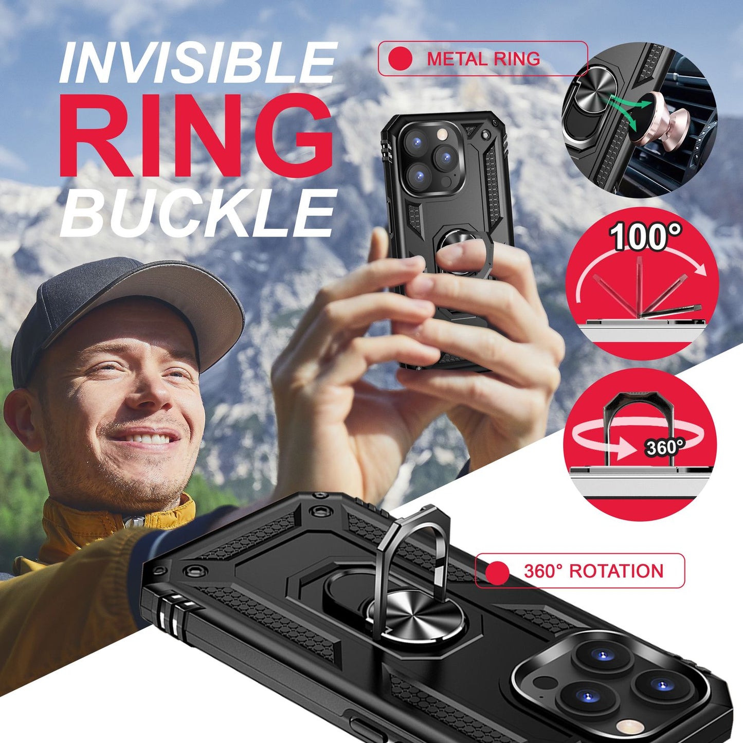 Ring Case for iPhone 14 Pro Max - Military Protection Shockproof Outdoor Hard Case