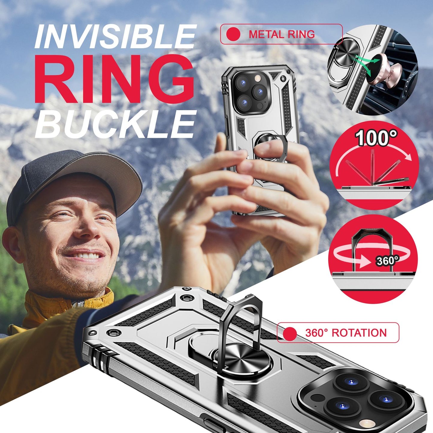 Ring Case for iPhone 14 Pro Max - Military Protection Shockproof Outdoor Hard Case