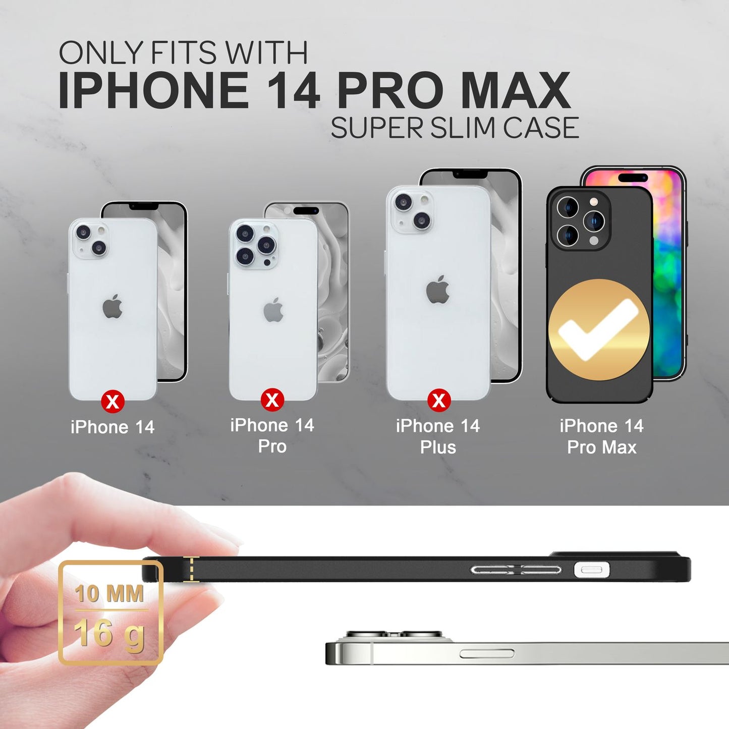 Slim hard case for iPhone 14 Pro Max, protective cover 0.5mm slim phone cover matte