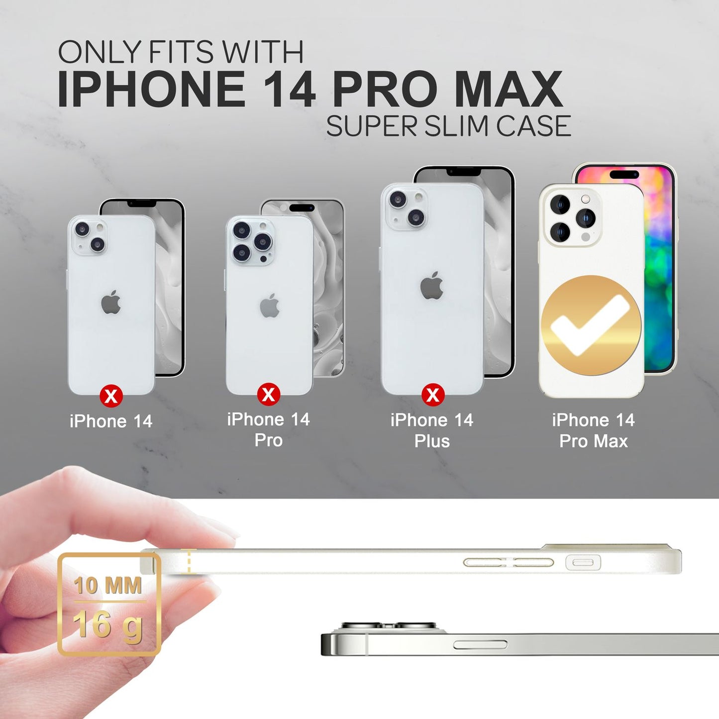 Slim hard case for iPhone 14 Pro Max, protective cover 0.5mm slim phone cover matte