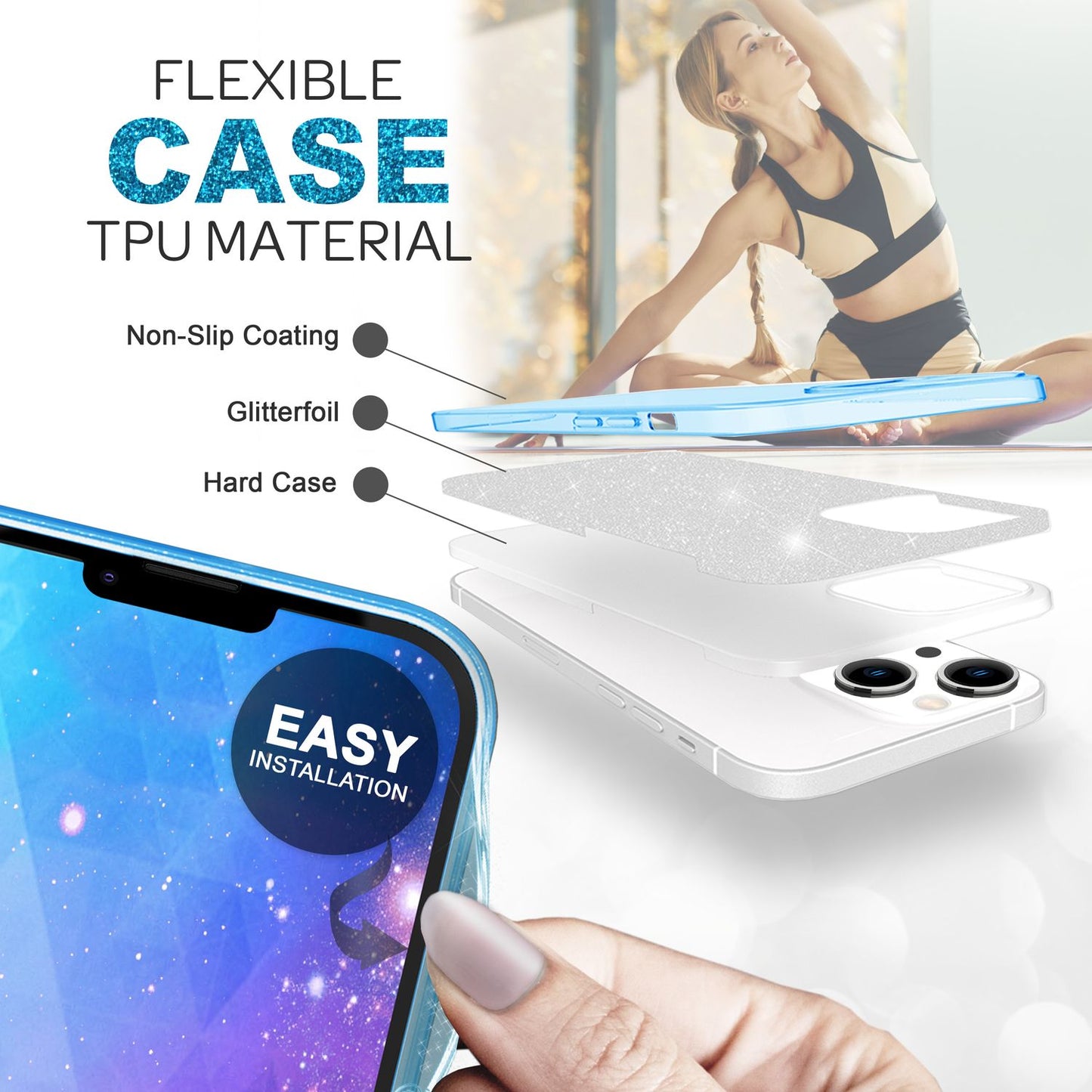 Hülle für iPhone 14 - Glitzer Cover Verstärkte Silikon Handyhülle Glitter Case