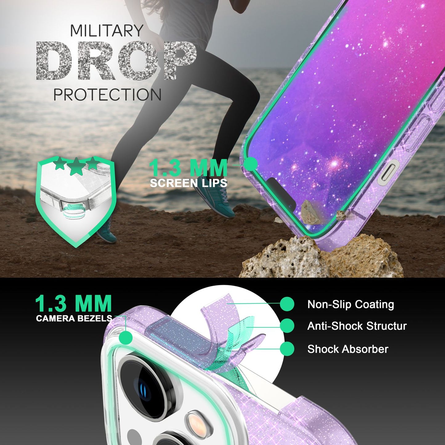 Hülle für iPhone 14 - Glitzer Cover Verstärkte Silikon Handyhülle Glitter Case